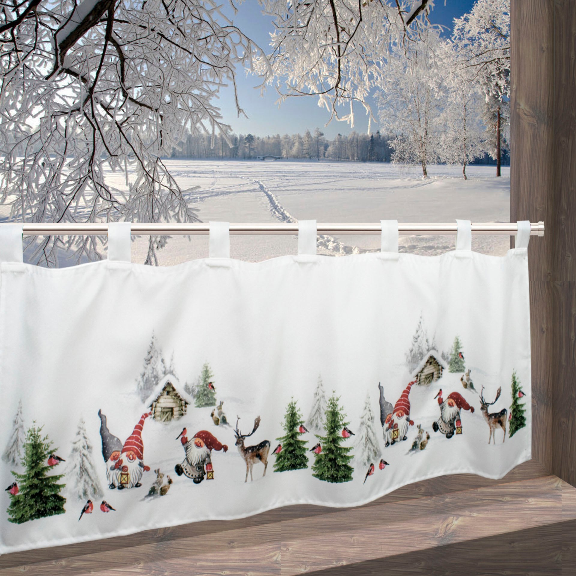 Image of Delindo Lifestyle Scheibengardine "Winterstimmung" Schlaufen 1 Stk. tlg. mit Schlaufenaufhängung, für die Küche