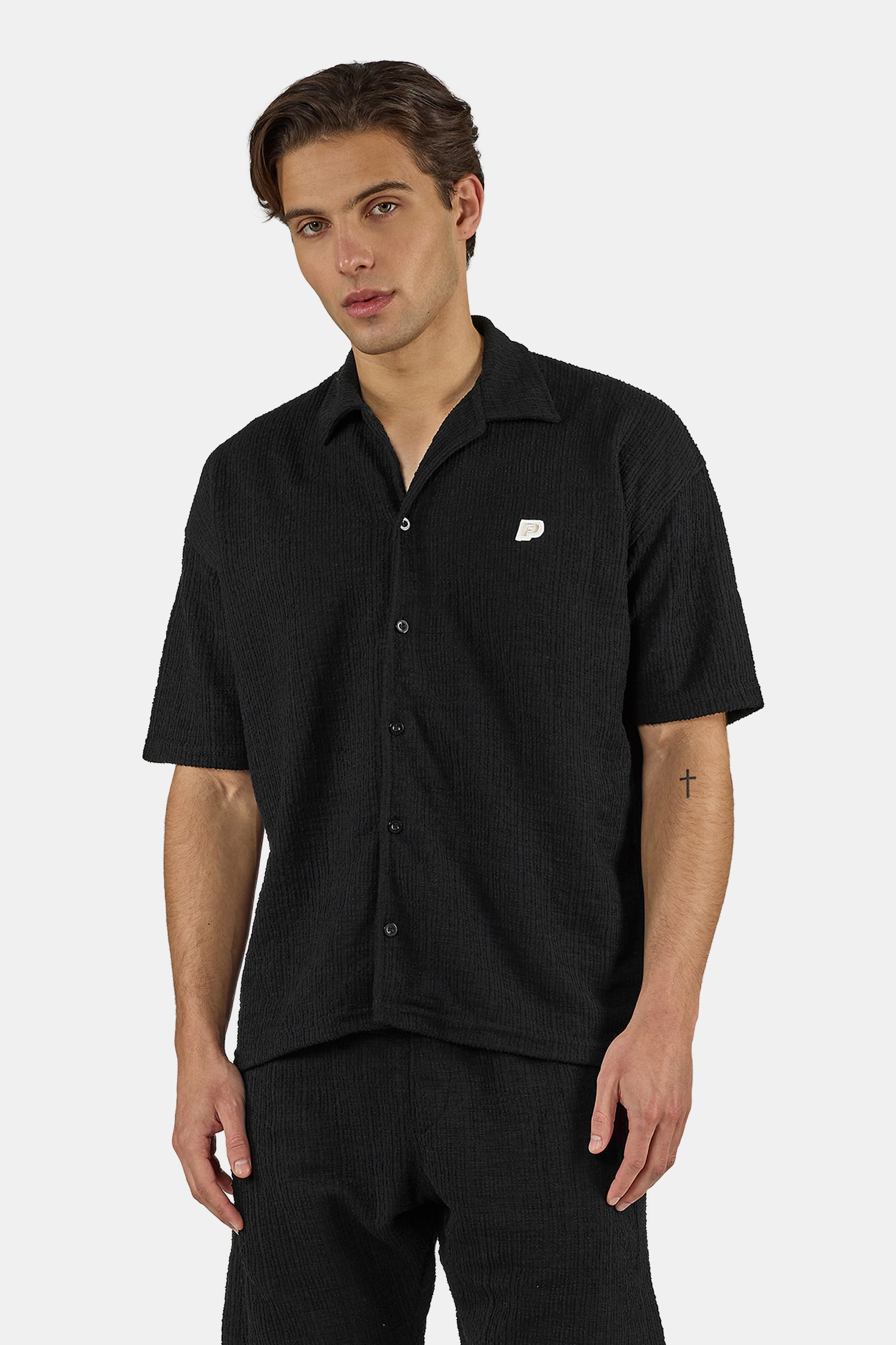 Image of PEGADOR Kurzarmshirt "Libco Structured Knit Shirt" Materialmix, regular fit