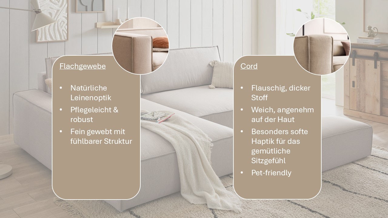 Home affaire Ecksofa »NEU: SHERWOOD XXL 284, Big-Sofa L-Form, tiefe Sitzfläche 95 cm, Cord« Recamiere rechts/links, als Schlafsofa stellbar, Cord u. Leinenoptik