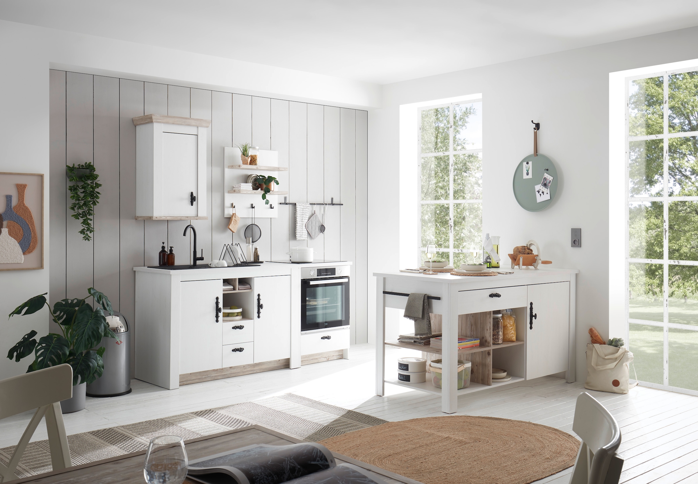 Home affaire Kücheninsel »Florenz, Küchenblock in Pinie Weiss, Kochinsel, Küchenarbeitsblock« Breite 161 cm, mit verschnörkeltem Metallgriff, Arbeitshöhe 92 cm