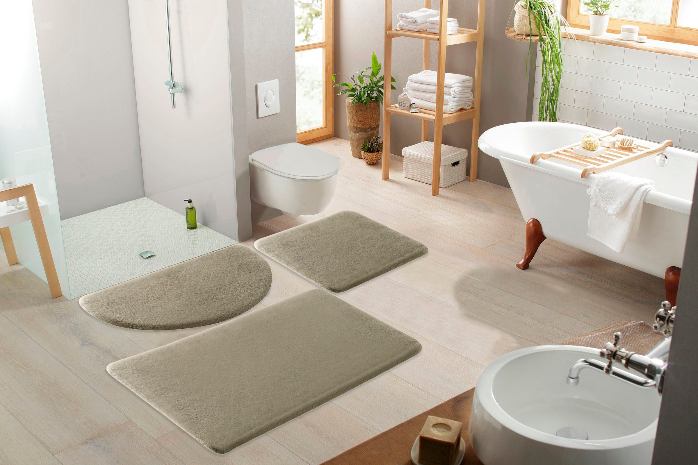 my home Badematte »Valeria, Kaninchenfell-Haptik«, rutschhemmend beschichtet, fussbodenheizungsgeeignet-strapazierfähig, Kunstfell, weicher Badteppich