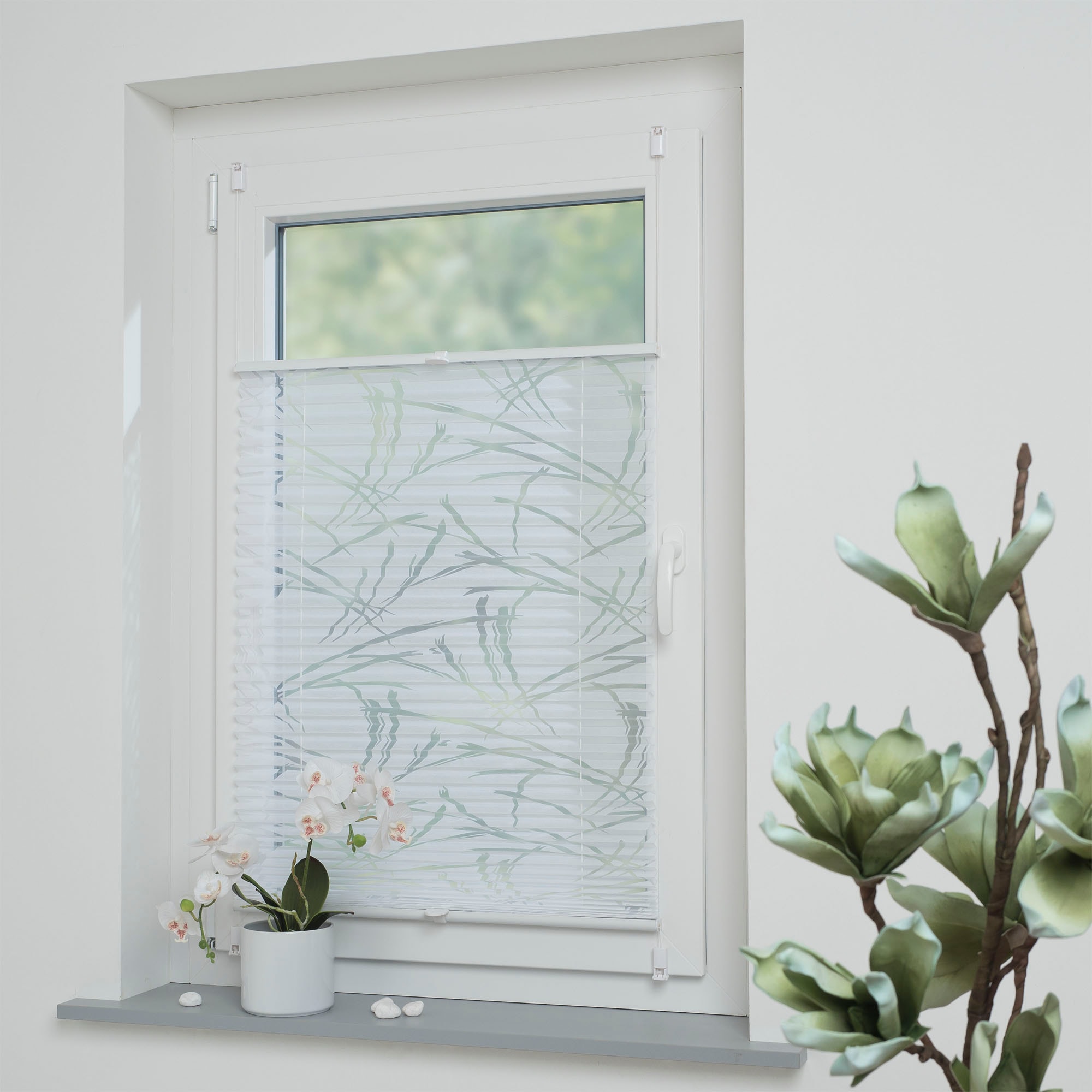 Liedeco Plissé »Klemmfix-Plissee Ausbrenner "Symphonie" verspannt, weiss« semi-transparent Aucun perçage requis sous tension devoré, semi-transparent, montage par pince