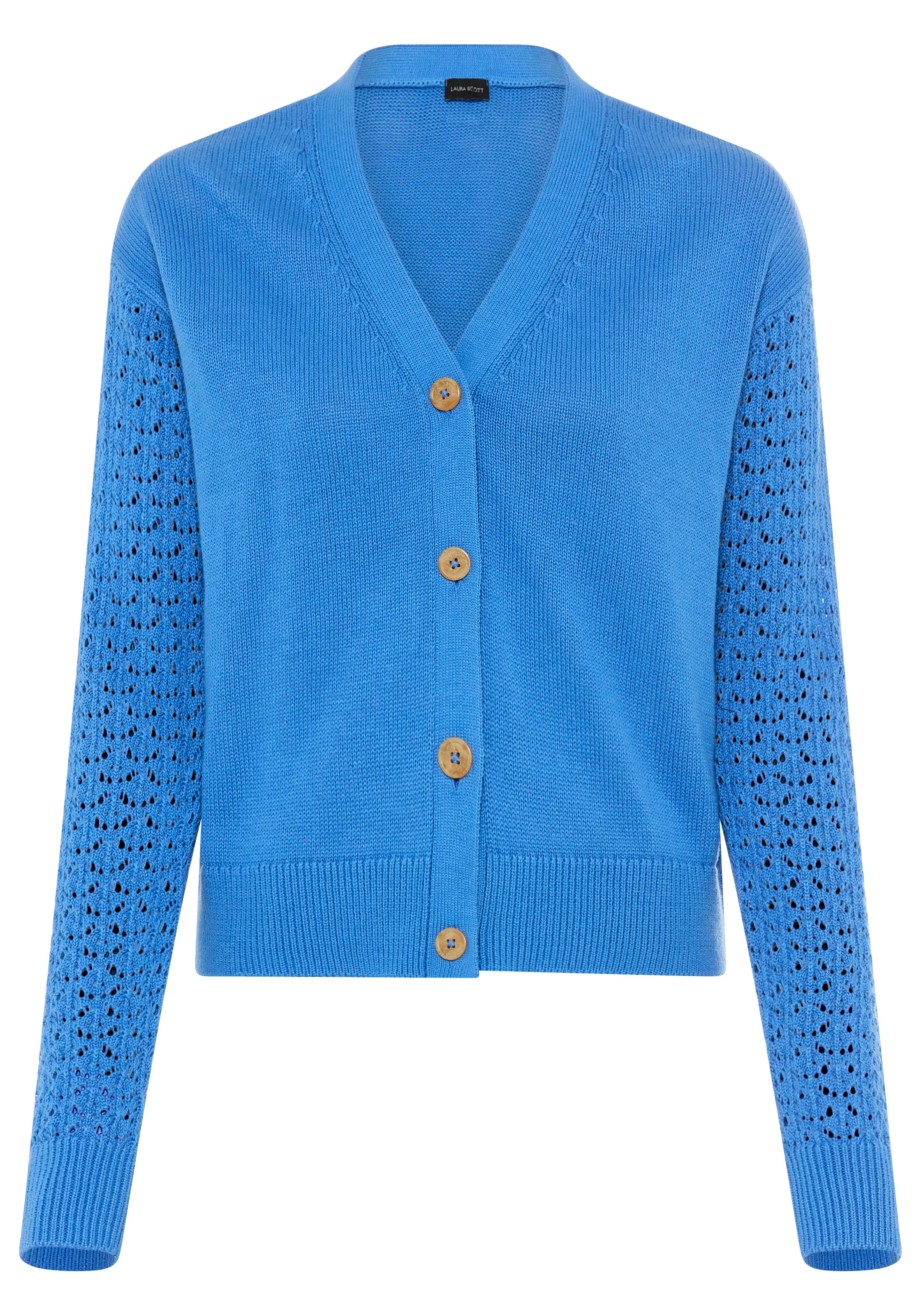 Laura Scott Strickjacke mit femininen Ajourärmeln und V-Ausschnitt