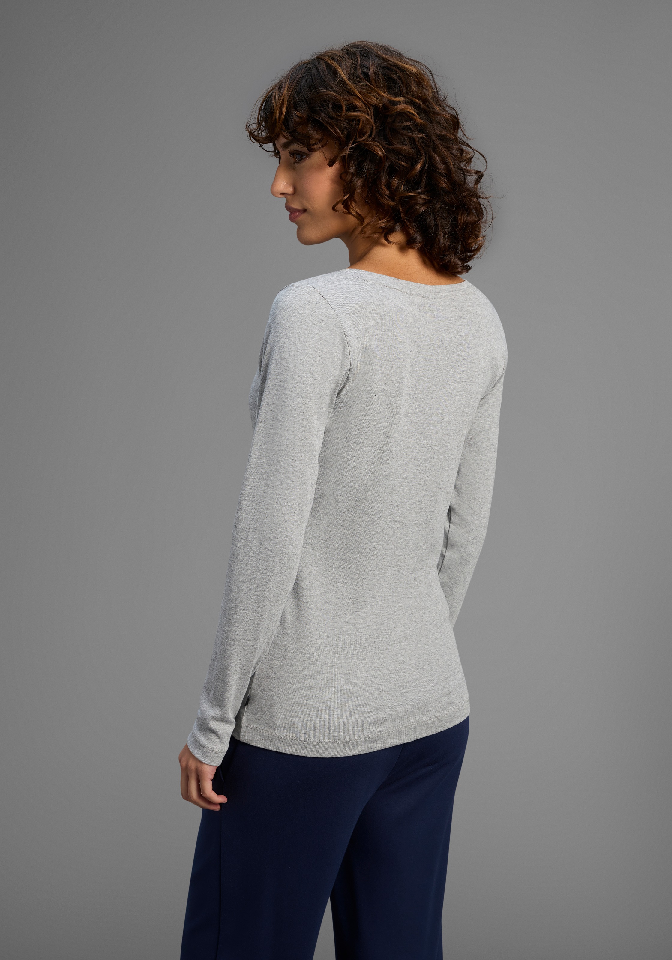 H.I.S Langarmshirt, figurbetonte Passform, Feinrippstoff aus Baumwolle und Viskose