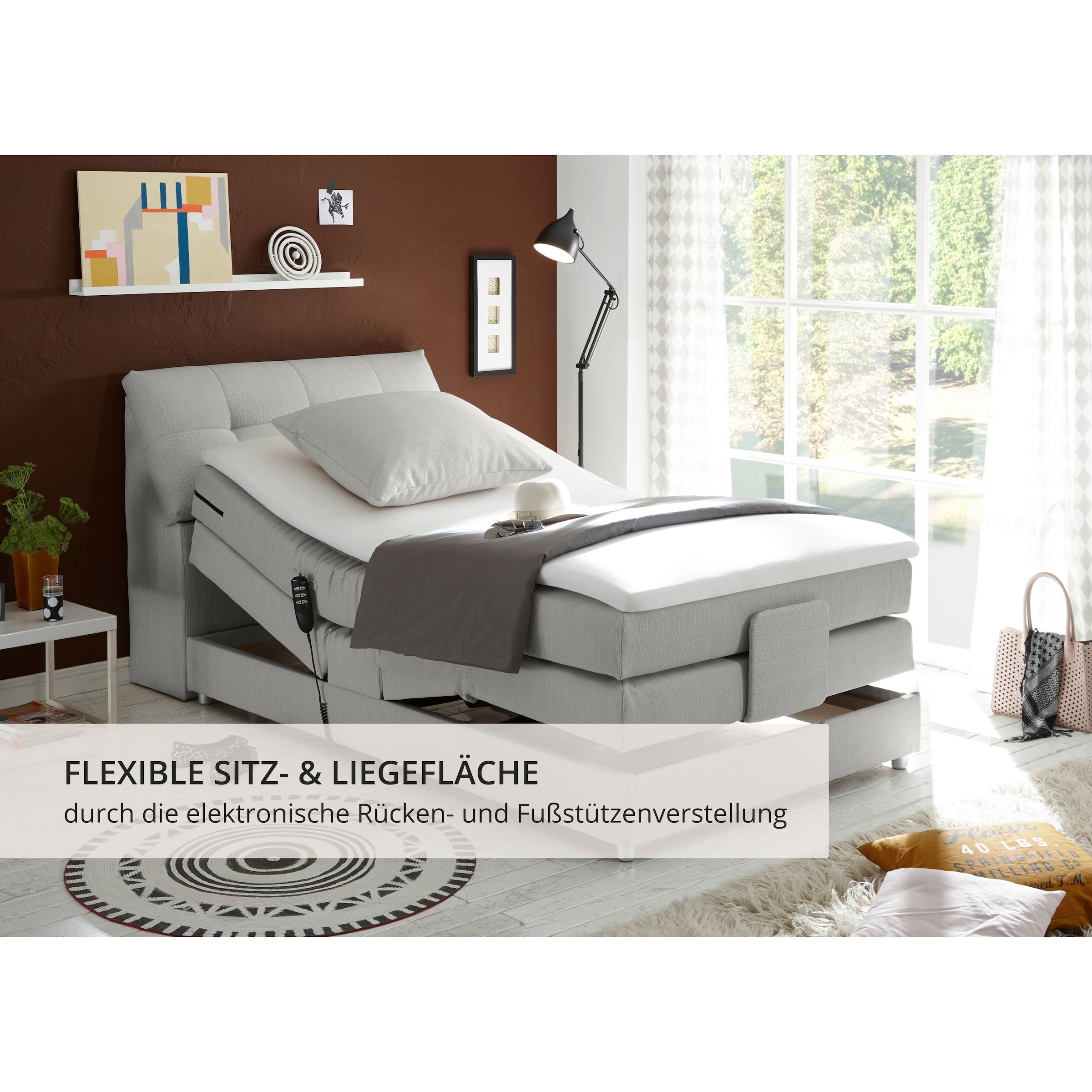 ED EXCITING DESIGN Lit boxspring »Carpino wahlweise in den Breiten 120cm oder 180cm erhältlich« inkl. Motor, Stauraum im Kopfteil und Topper