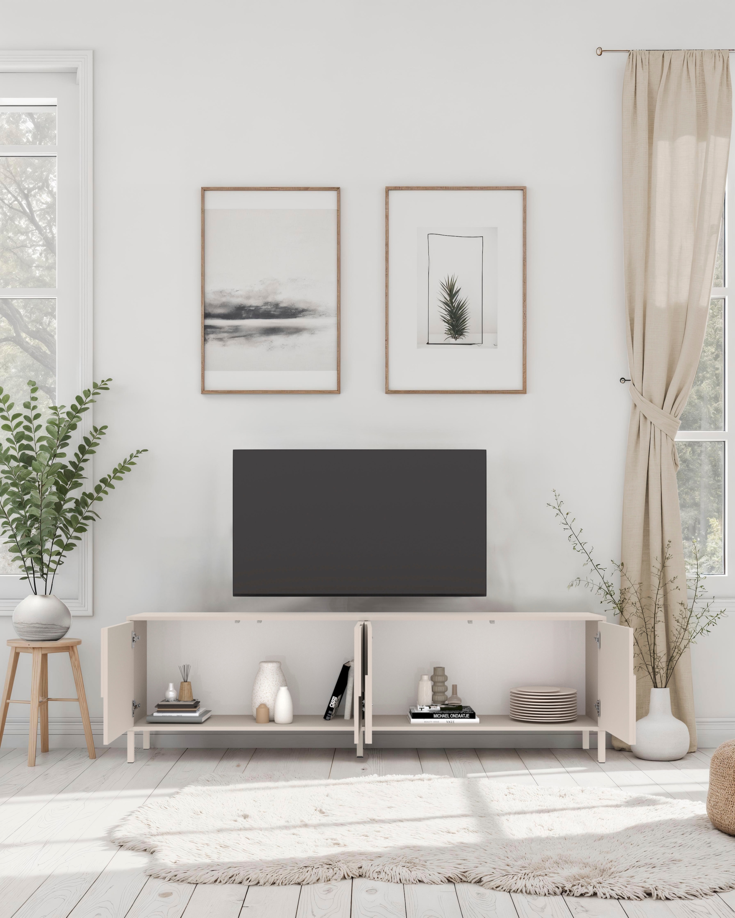 INOSIGN Lowboard »Stone, 205 cm breit, 4 Türen, TV-Schrank, TV-Kommode, Medienboard« 3D-Design, Push-to-open, Innenraum grosszügig, Füsse 14/2 cm wählbar