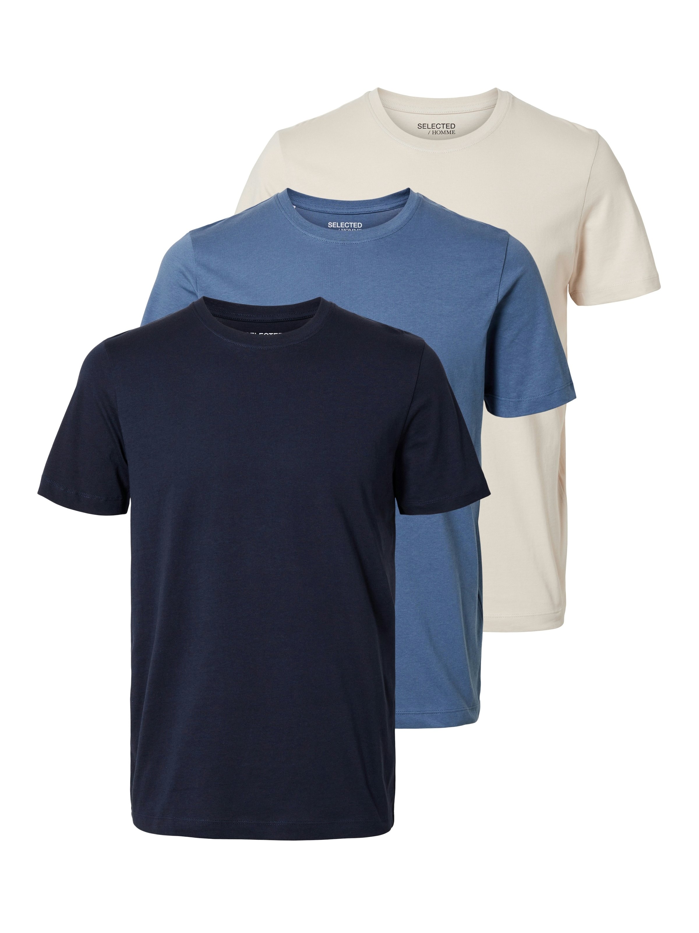 Image of SELECTED Rundhalsshirt "SLHCORMAC SS O-NECK TEE 3-PACK NOOS" Packung, 3 Baumwolle, normal geschnitten, 3-er Pack