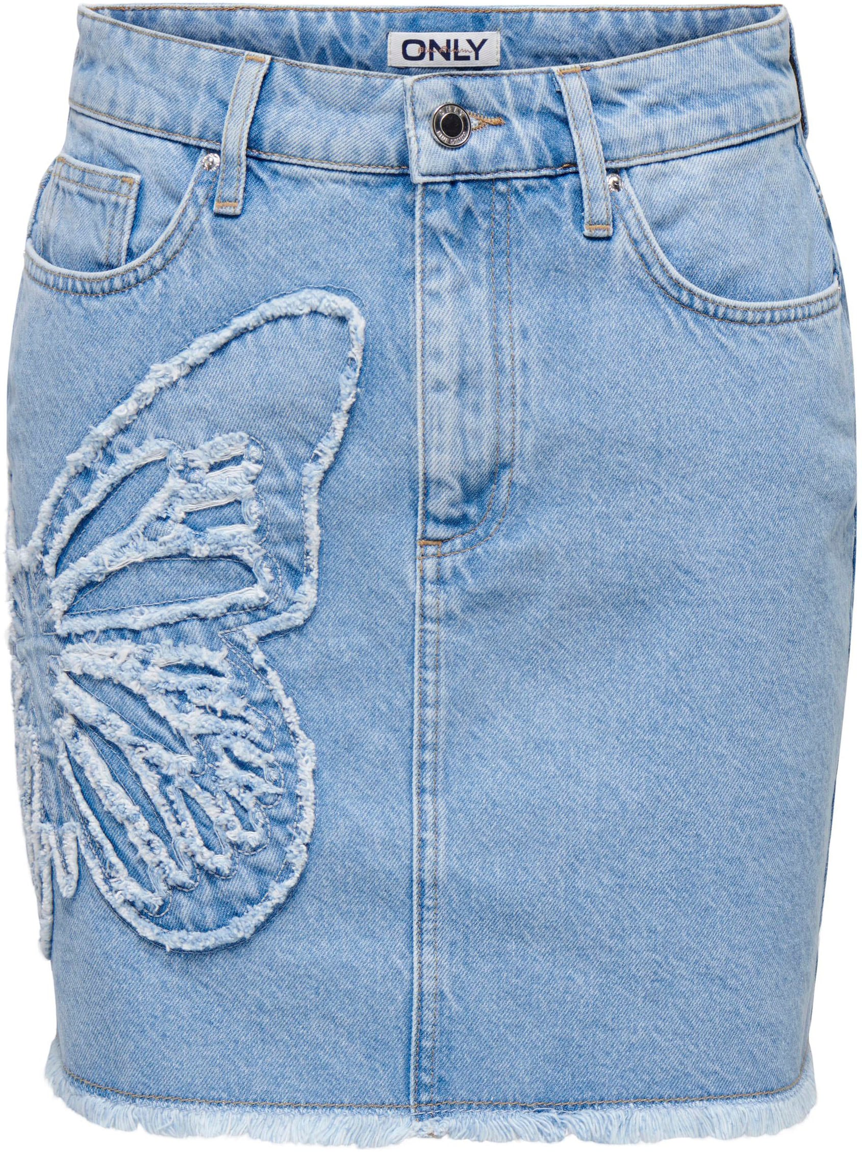 ♕ ONLY Jeansrock »ONLBUTTERFLY HW DNM SKIRT REA599«, mit Schmetterlings  Detail versandkostenfrei kaufen