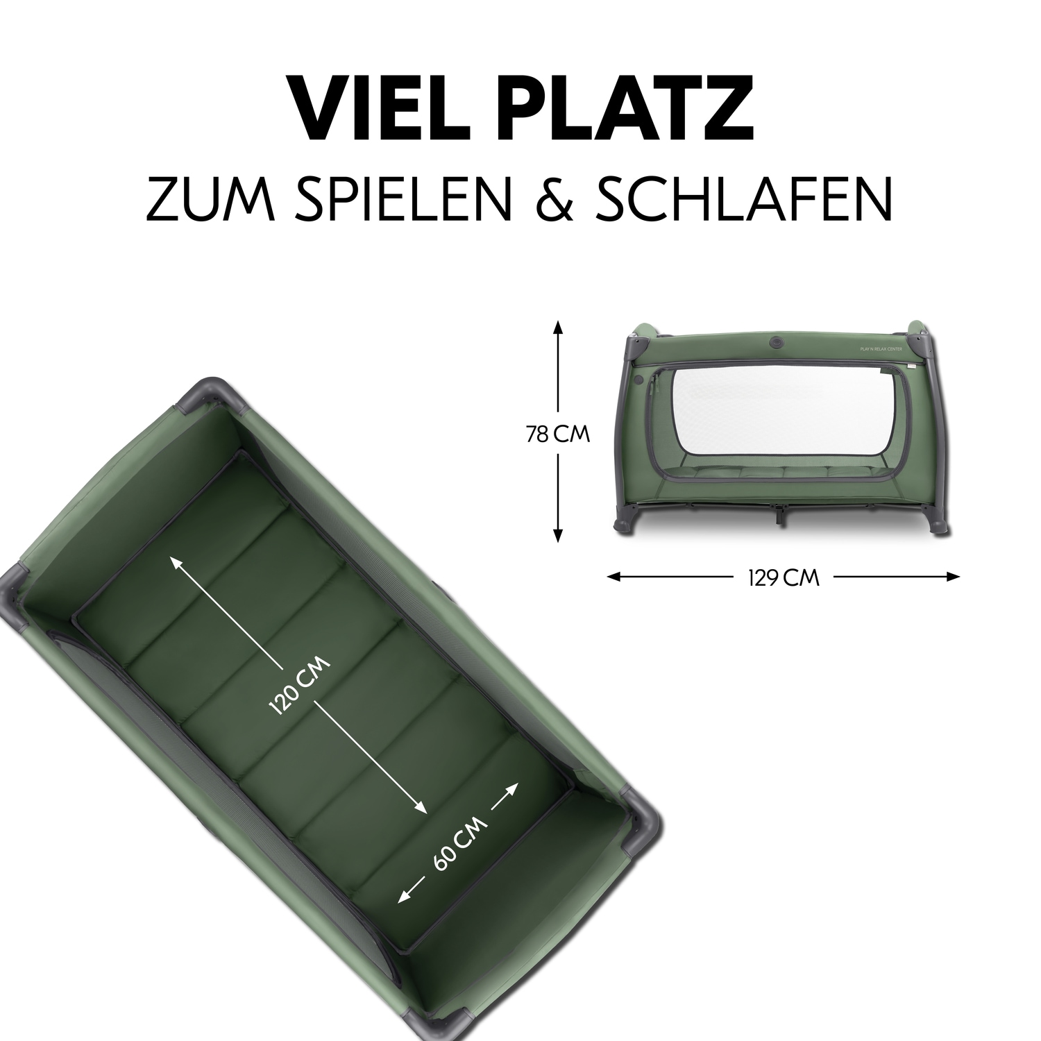 Hauck Lit de voyage pour bébé »Play N Relax Center, darkgreen« inkl. Neugeboreneneinhang, Wickelmulde, Ausstieg, Räder