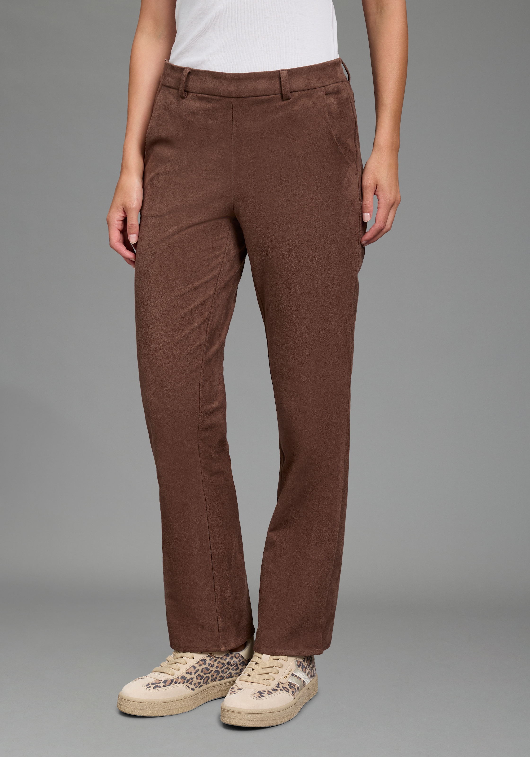 Image of Laura Scott Lederimitathose Bootcut-Passform, Weiches, elastisches Wildlederimitat