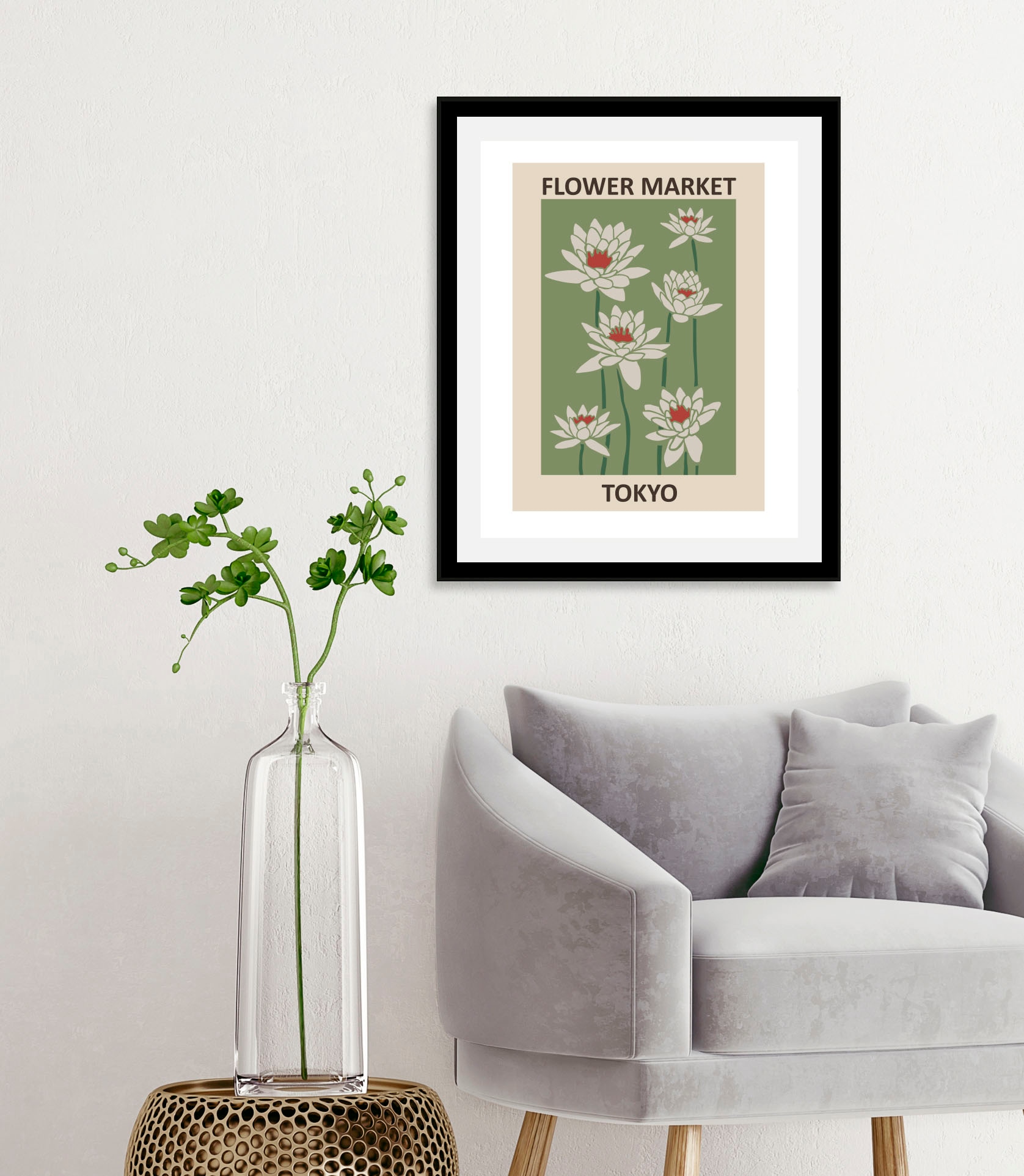 Image of queence Bild "Tokyo" Abstrakt Blumen Figuren Kunst Pflanzen Pflanzenbilder Schriftzug 1 Stk. tlg. gerahmt