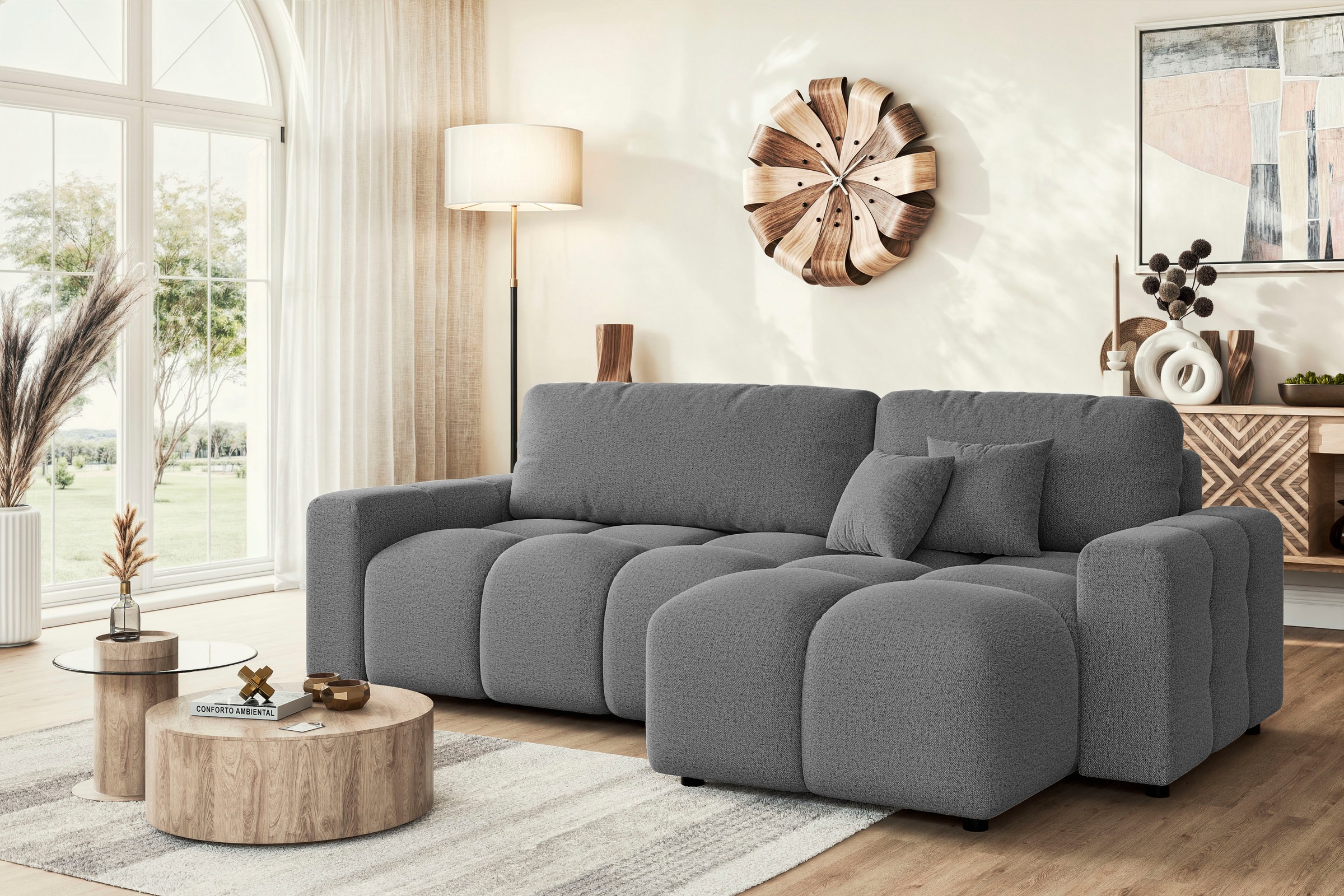 INOSIGN Ecksofa »FELICI, Schlafsofa 233cm, L-Form mit Recamiere beidseitig montierbar«, Designsofa mit Bettfunktion und Bettkasten, Masse B/T/H: 233/142/88 cm