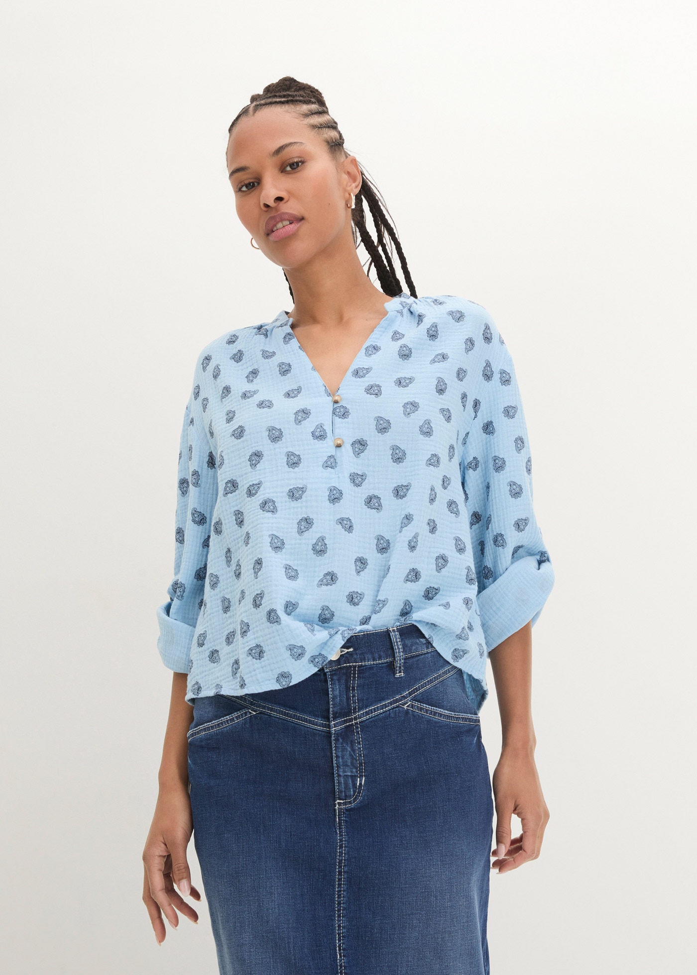 Image of bonprix Langarmbluse "Oversize-Bluse aus luftigem Musselin" Oversize-Passform, für den Alltag, aus Musselin, mit V-Ausschnitt