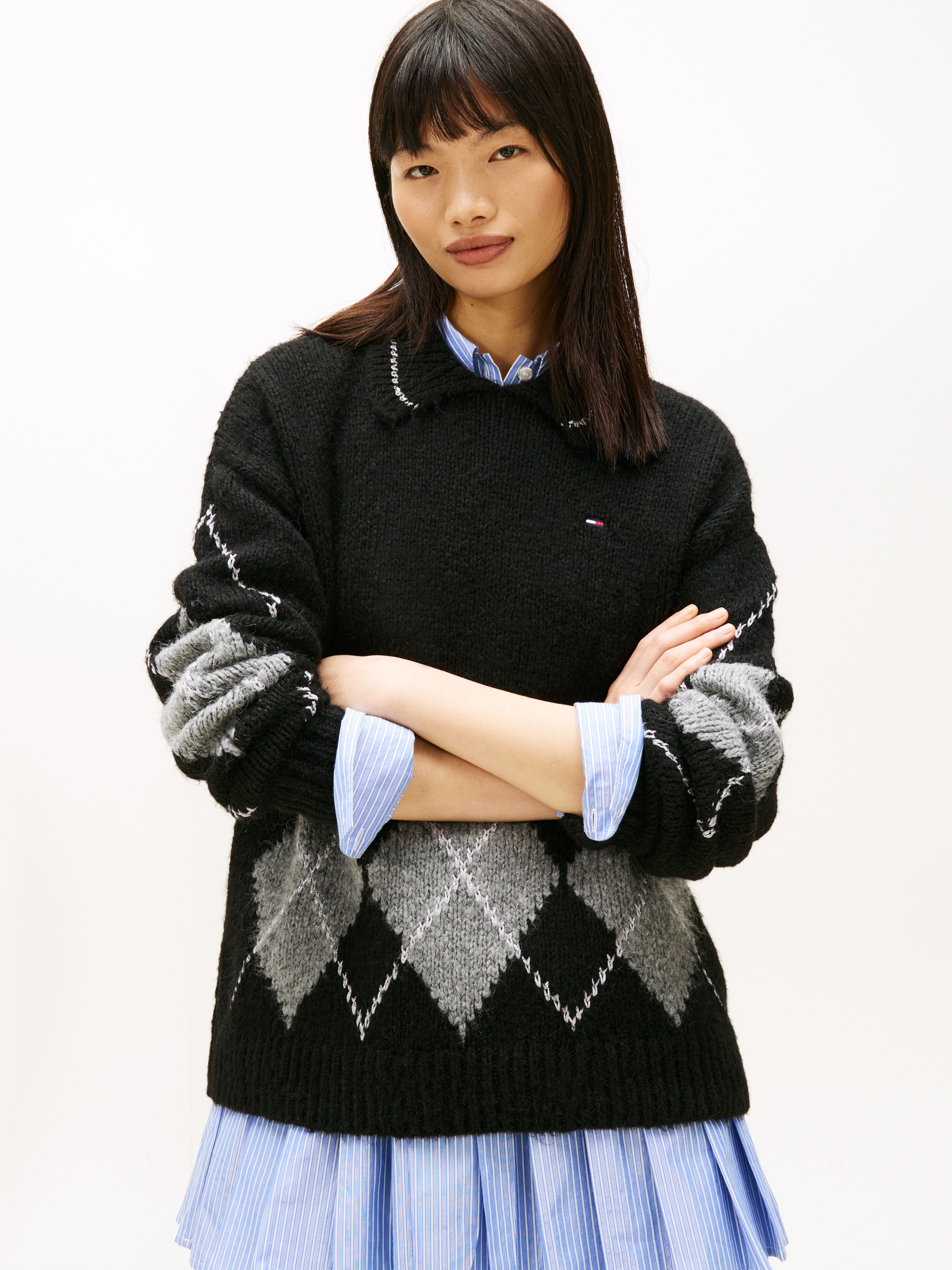 Image of Tommy Jeans Strickpullover "TJW OVS ARGYLE POLO SWEATER"