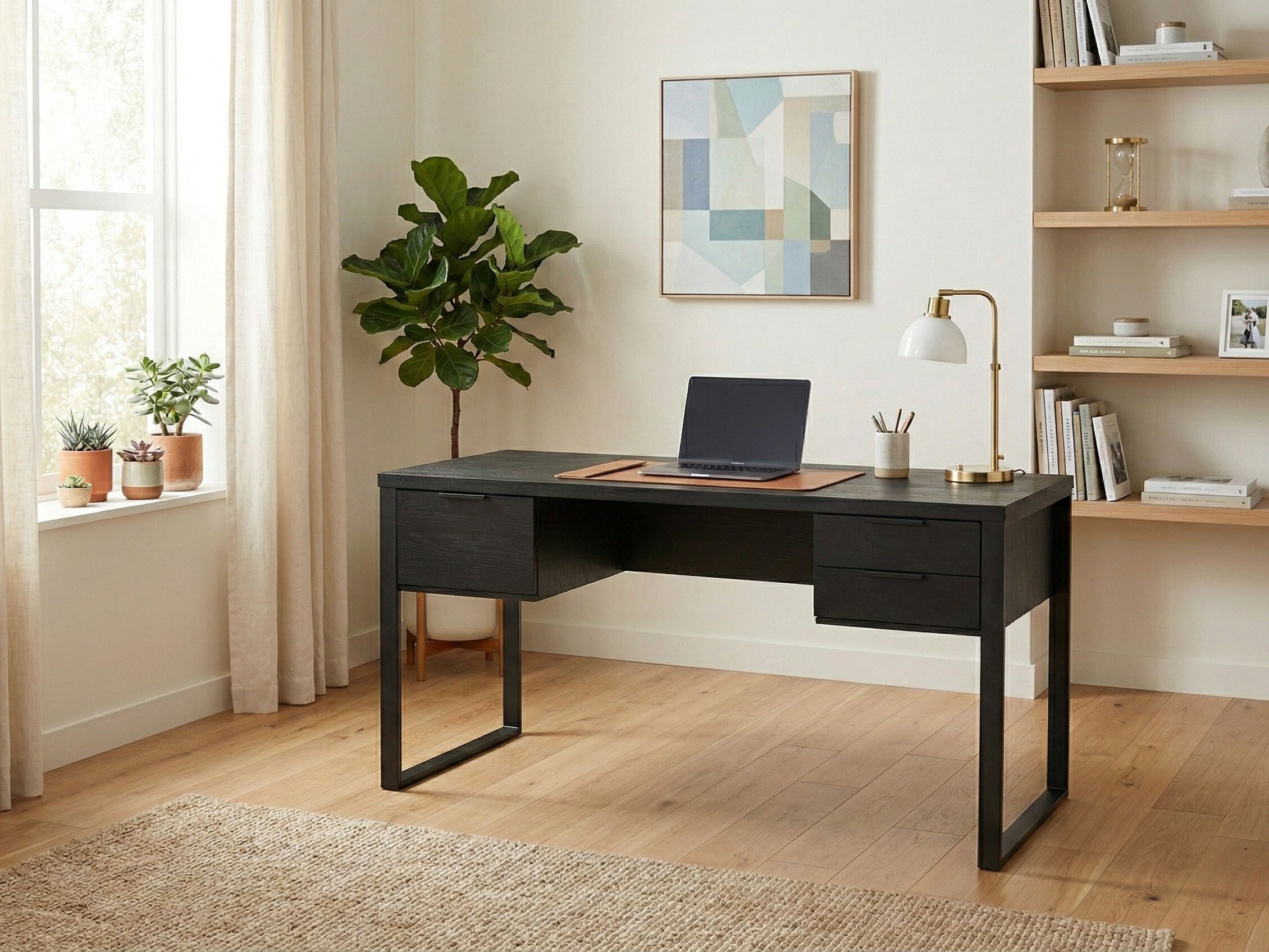 Jahnke Schreibtisch »LOOP D 150« Schreibtisch, Eiche-Optik, 3 Schubkästen, Metallrahmen, B:152,4 cm