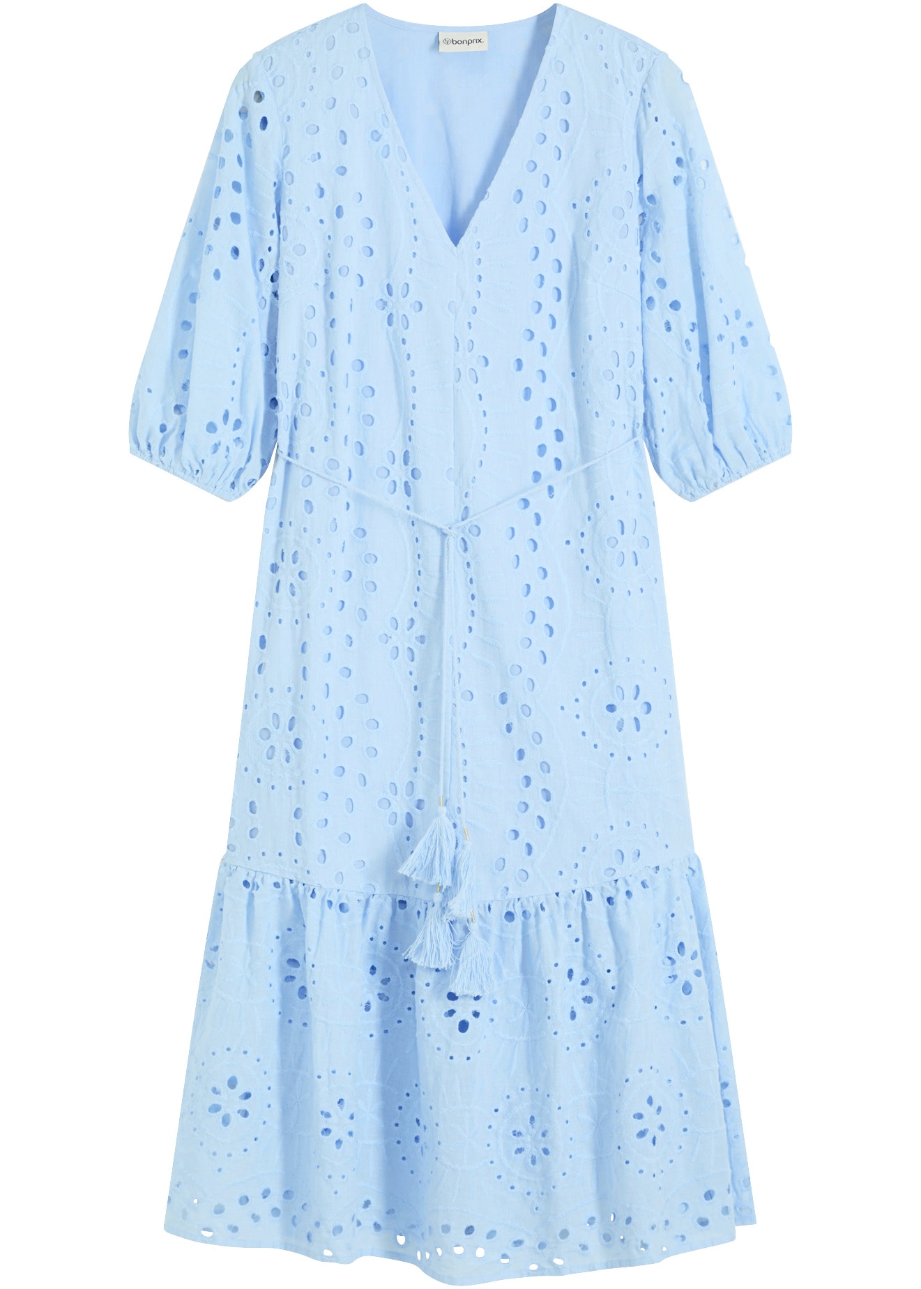 bonprix Robe midi avec encolure en V, coupe évasée, en coton