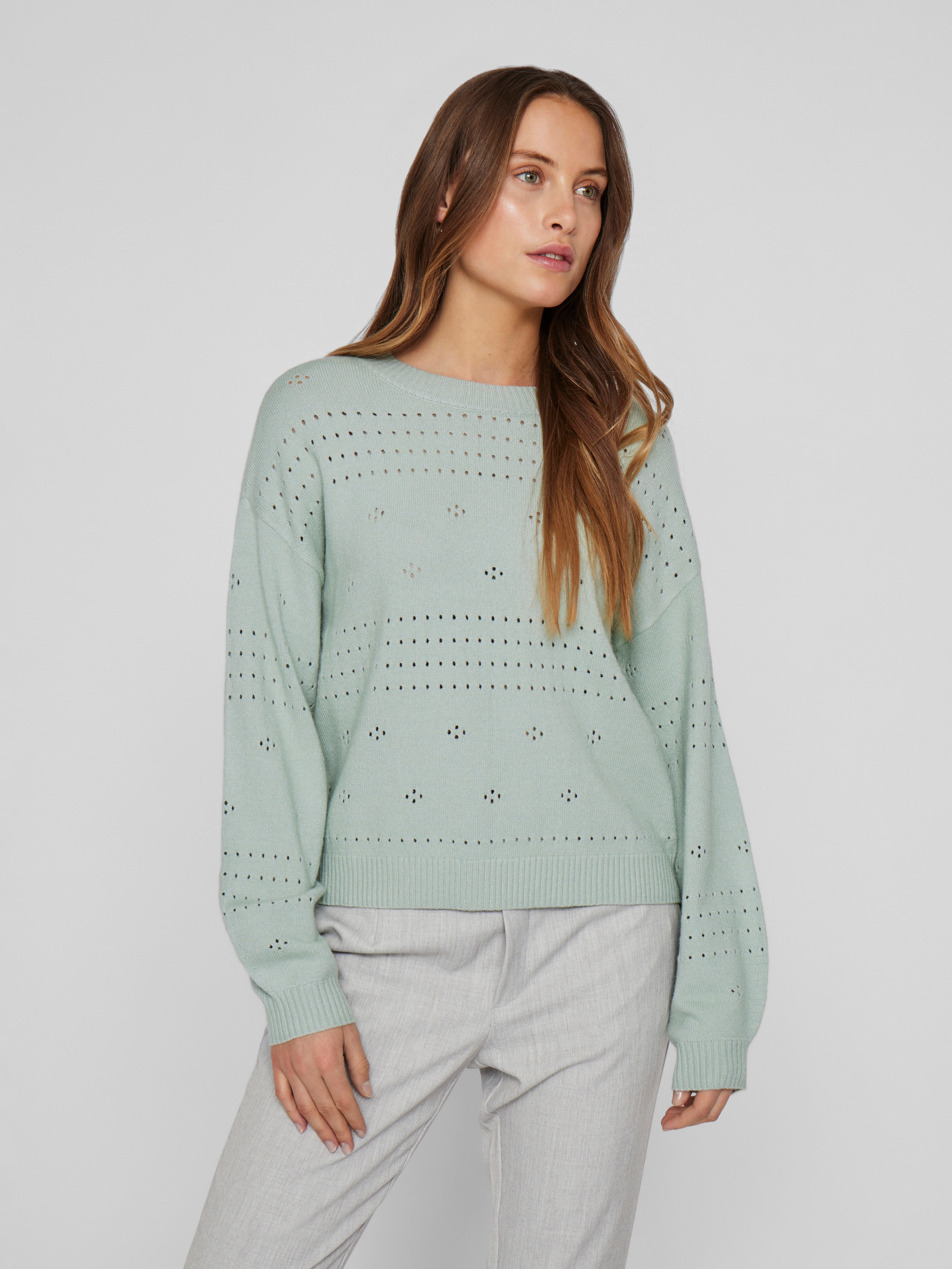 Vila Rundhalspullover »VIRIL L/S O-NECK POINTELLE KNIT TOP-NOOS«