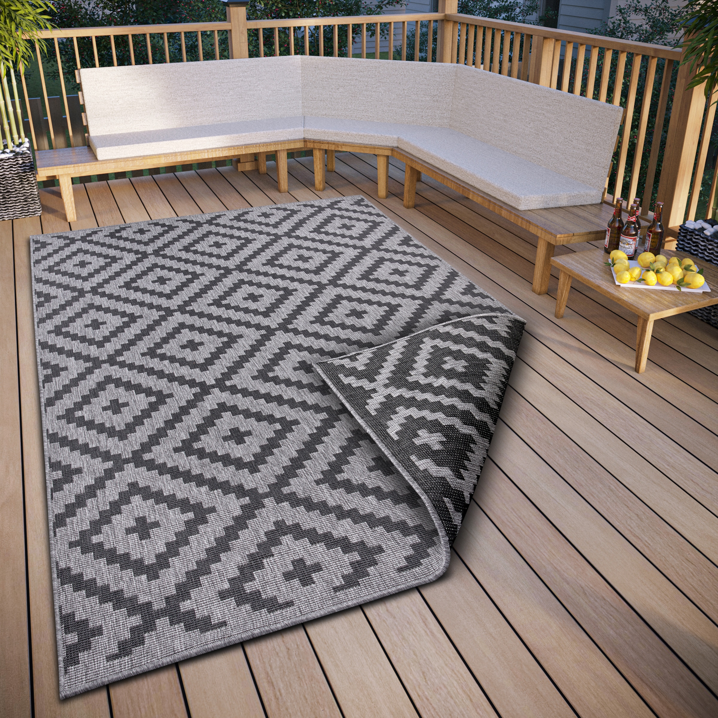 my home Teppich »Ronda Wendeteppich«, rechteckig, 5 mm Höhe, Sisal-Optik, Flachgewebe, In- und Outdoor, geometrisches Boho Design