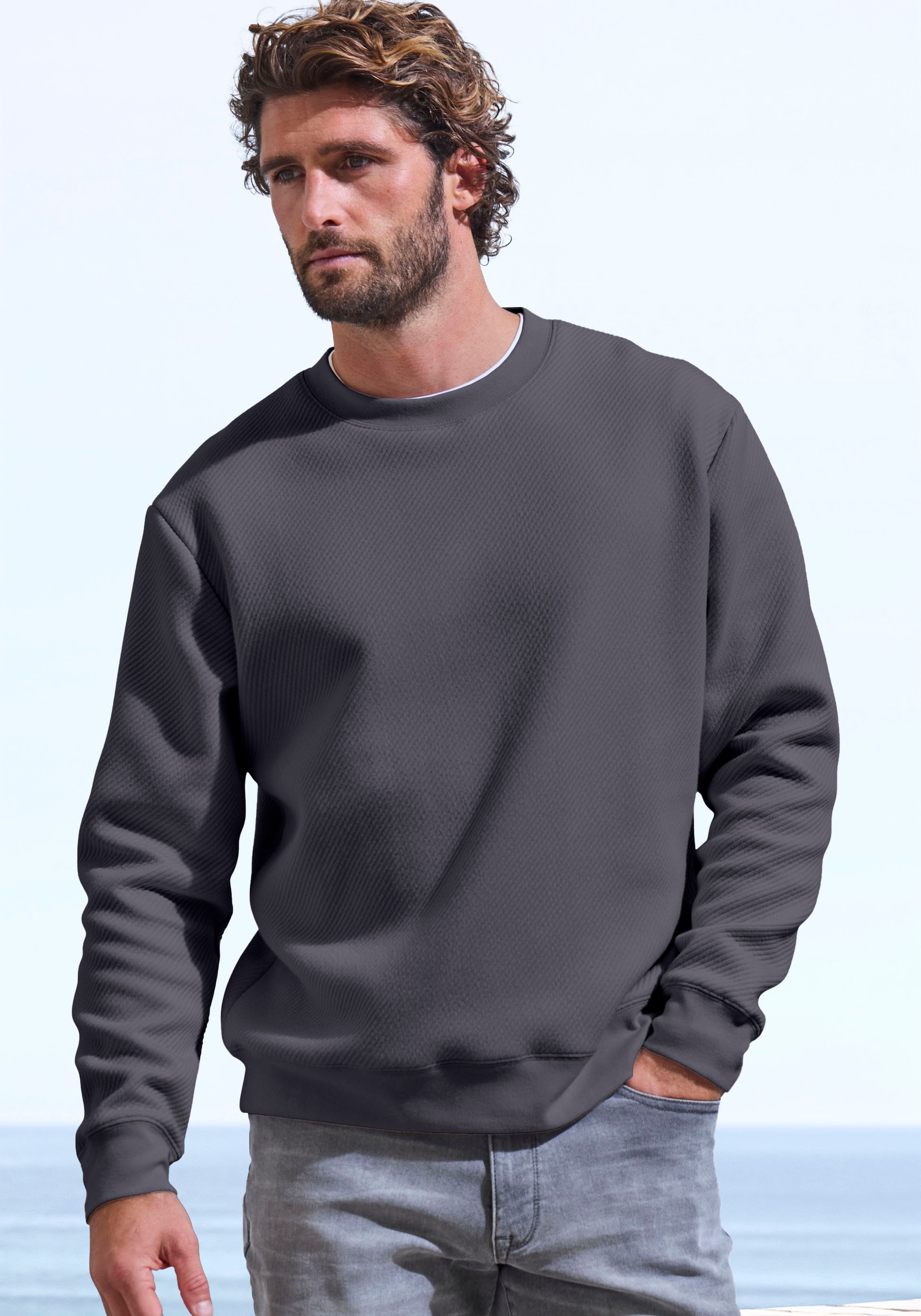 John Devin Sweatshirt, Langarm, Sweatshirt mit Struktur, Rundhals, Baumwollmischung