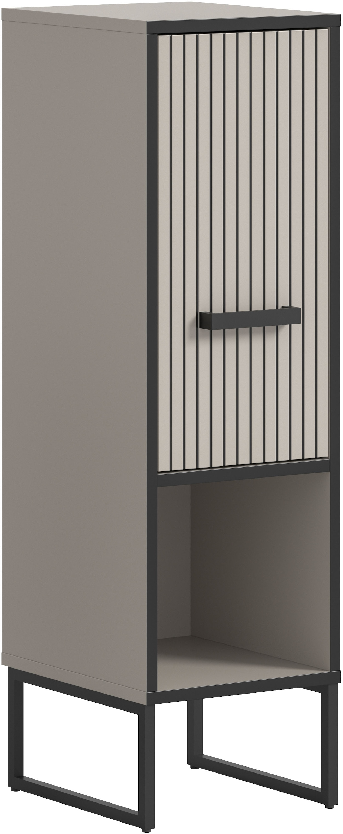 Image of welltime Unterschrank "LOCRI, Höhe 101 cm, 1 Tür, 1 offenes Fach, 1 Einlegeboden" industrial Look mit Rillenoptik & Metall Kufen, 1 Stk. tlg. Badmöbel, Badschrank, Badkommode, Kommode, Schrank, Bad, Badezimmer