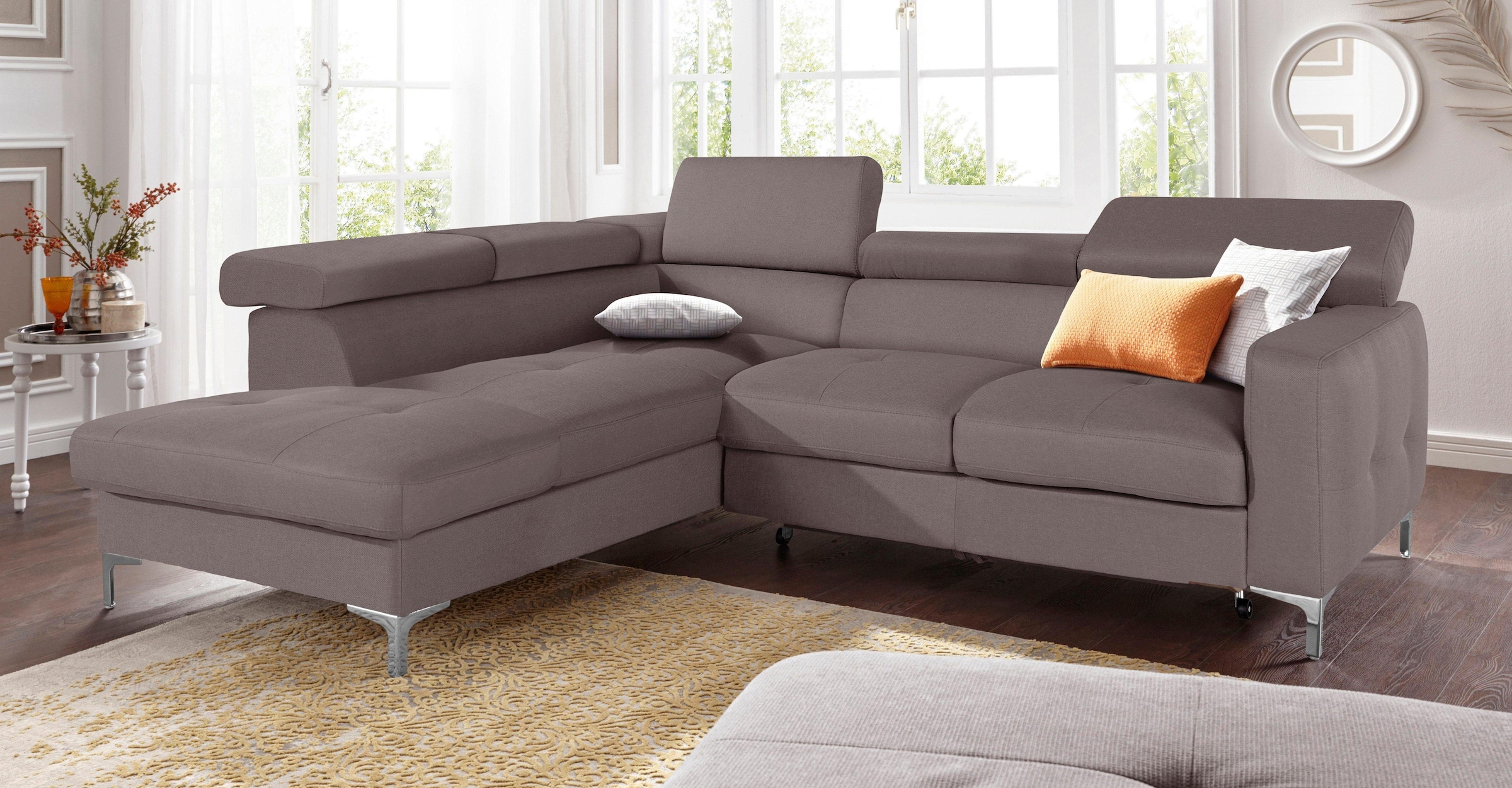 COTTA Polstergarnitur »Sammy L-Form«, (Set), Set bestehend aus: Ecksofa mit Kopfteilverstellung & Hocker