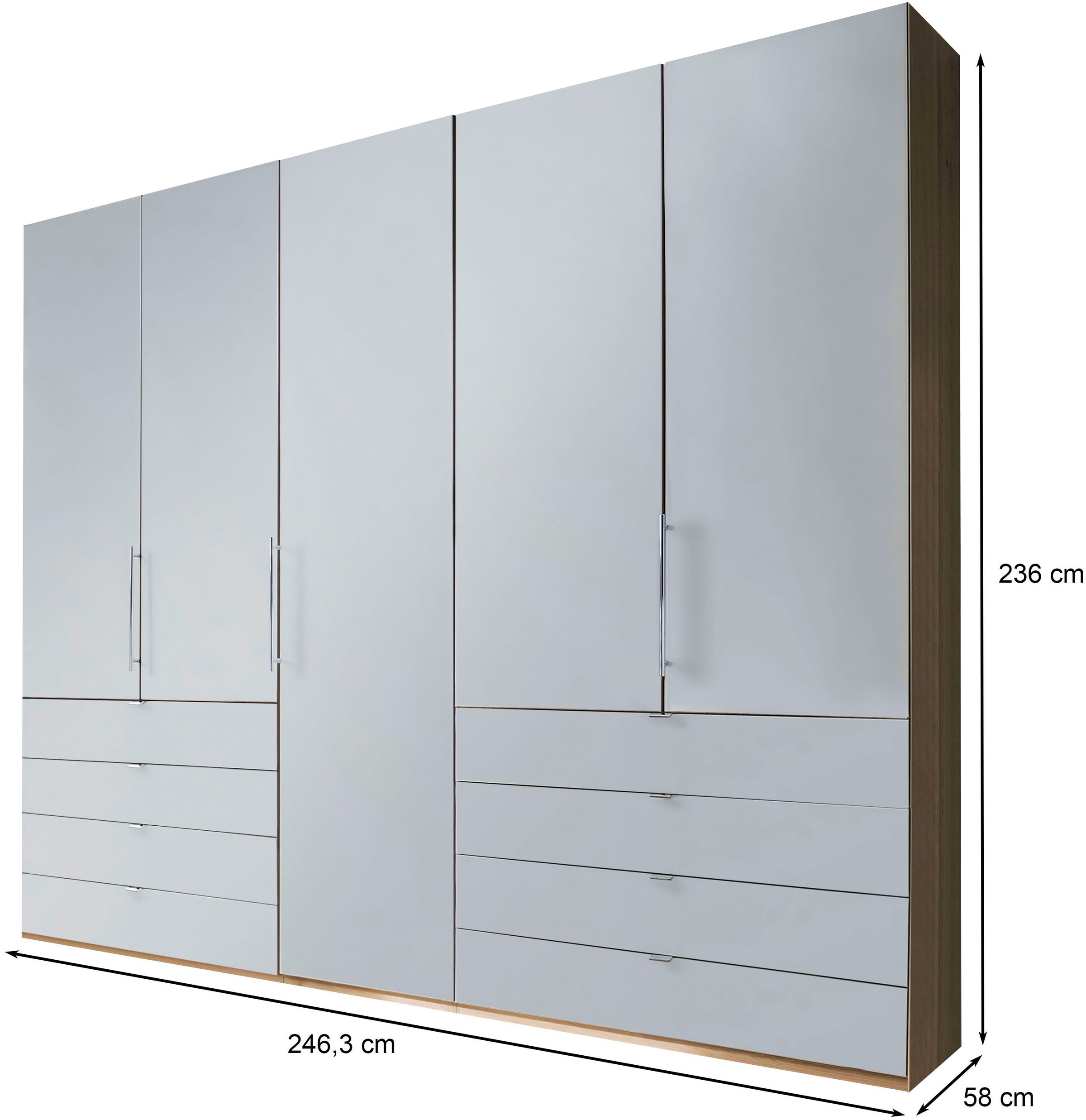 WIEMANN Falttürenschrank »Loft, hochwertige Glasfront, Metallgriffe, viel Stauraum«, (3 Breiten: 200cm/250cm/300cm, Höhe: 236cm), Qualität trifft edles Design, 8 Schubkästen, 6 Türen