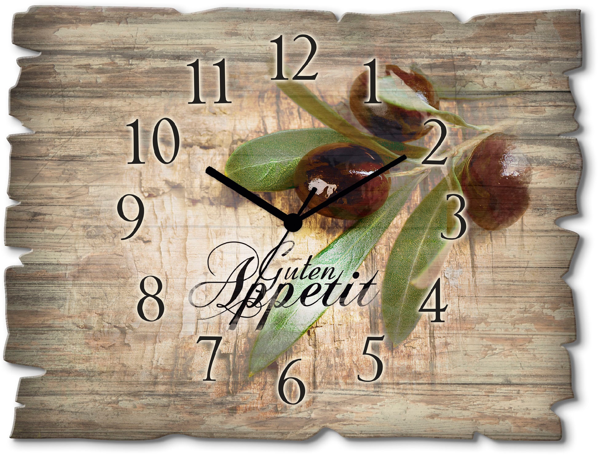 Image of Artland Wanduhr "Oliven Guten Appetit" wahlweise mit Quarz- oder Funkuhrwerk, lautlos ohne Tickgeräusche