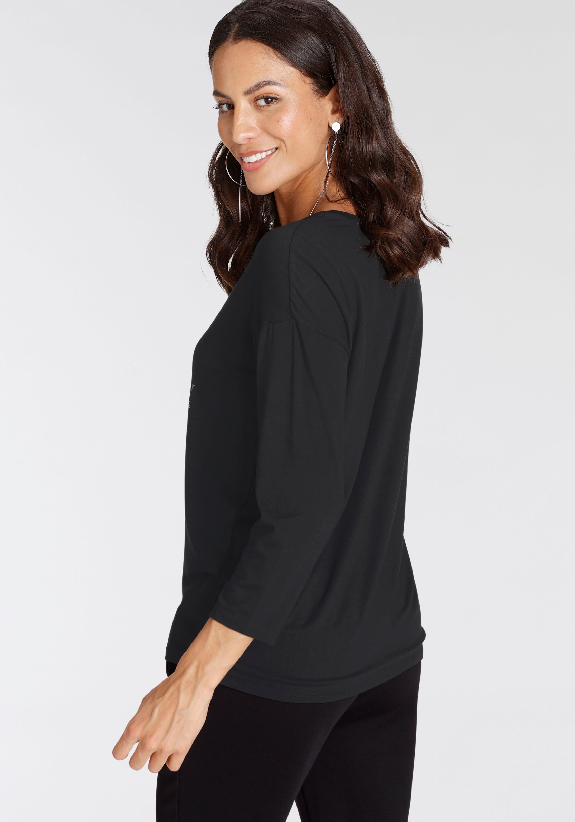 Laura Scott 3/4-Arm-Shirt, lässige Passform, Rundhalsausschnitt, elastisches Material
