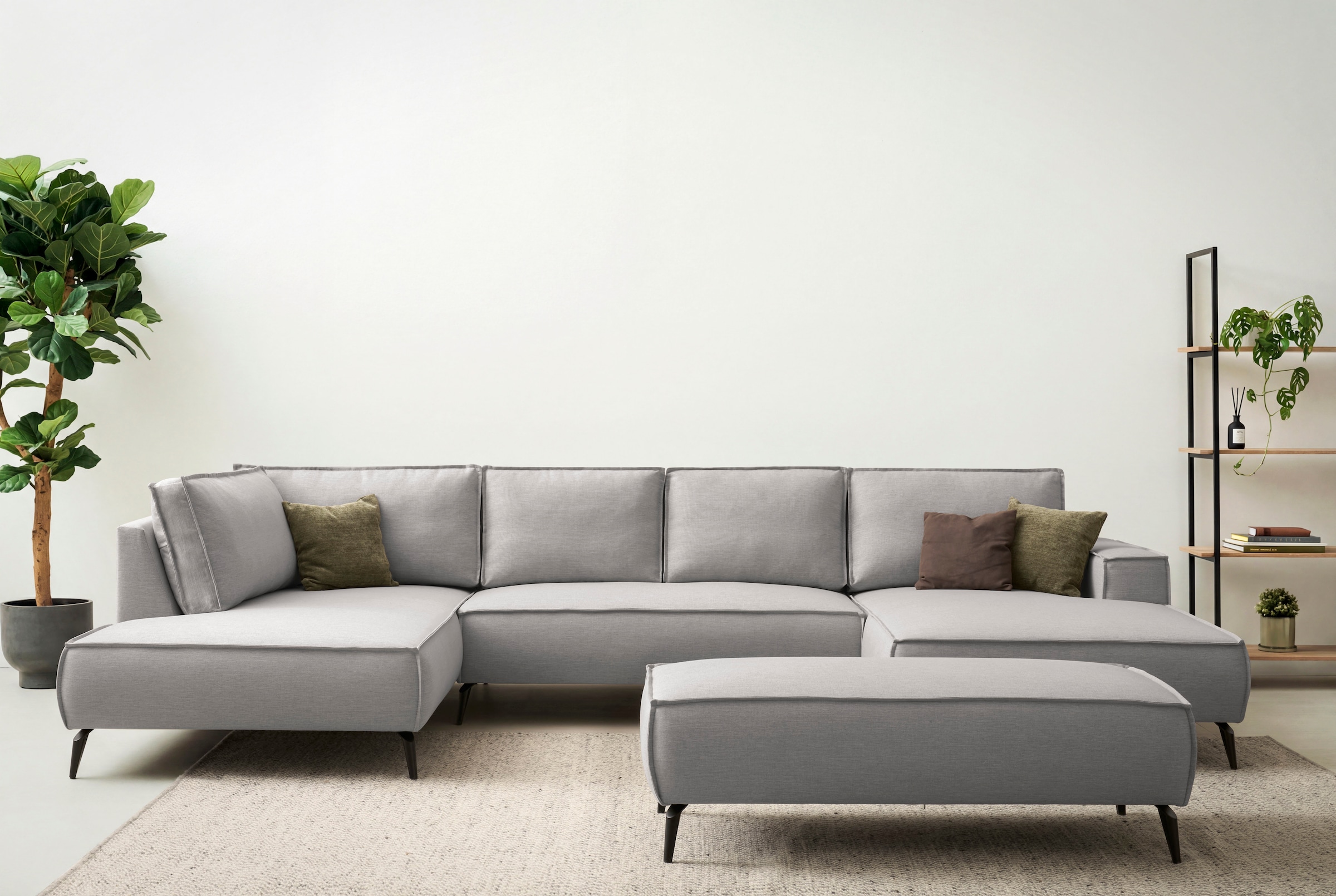 GOODproduct Wohnlandschaft »TVINNU Leinenoptik, 354, mit Hocker« Recamiere rechts/links, stellbar zum Schlafsofa (Krokodilverbinder)