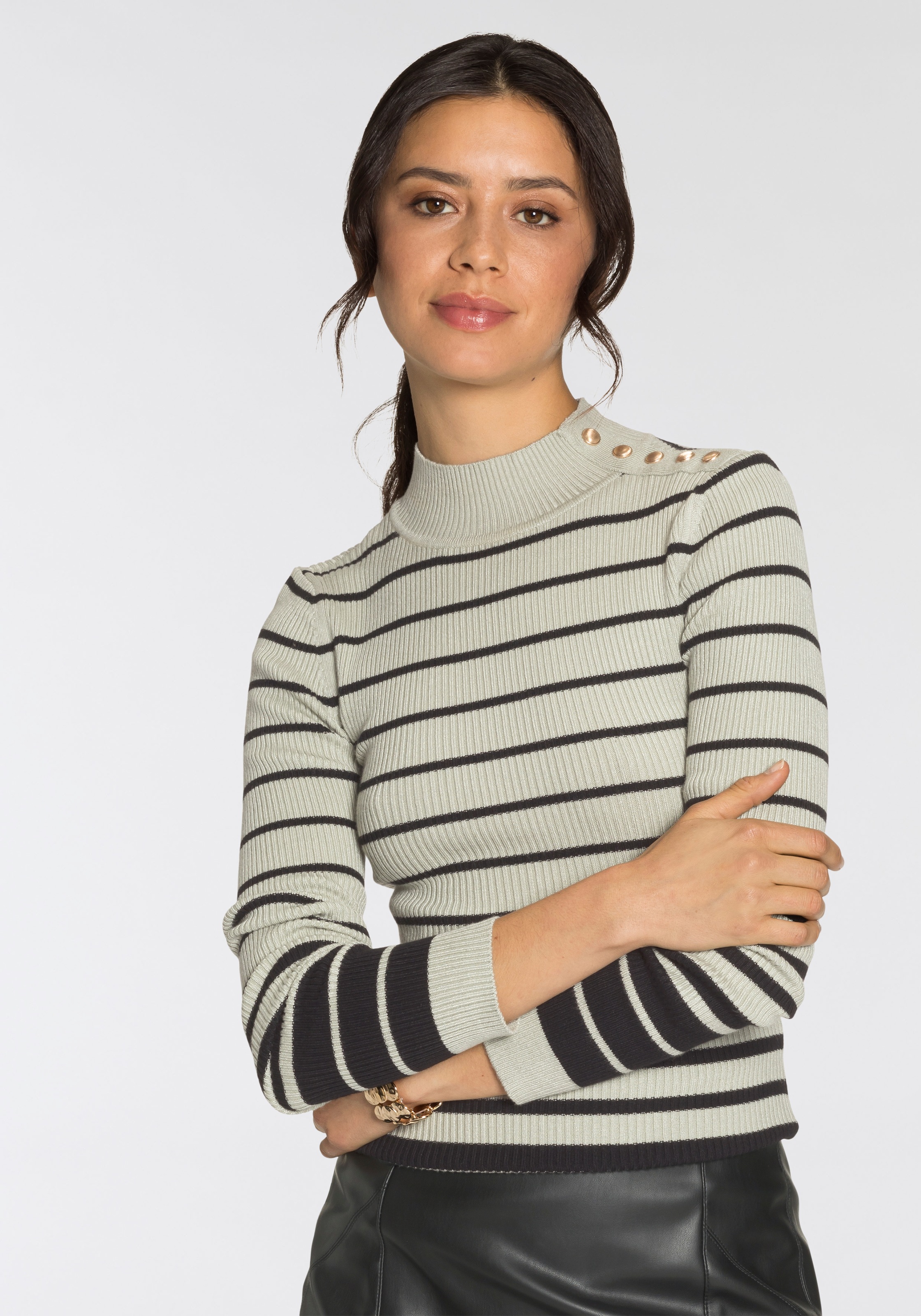 Image of Melrose Streifenpullover, mit Knopfdetail - NEUE KOLLEKTION bei Ackermann Versand Schweiz