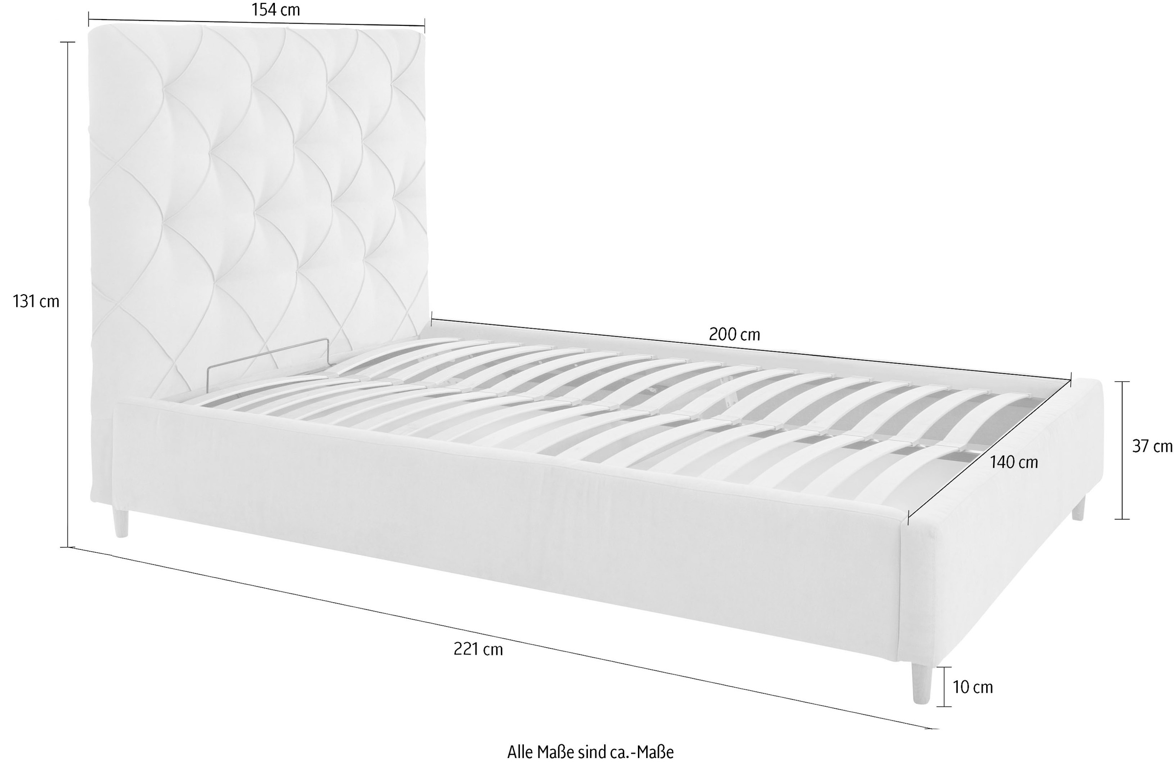 Leonique Lit rembourré »Louanne« mit schöner Knopfheftung im Rückenteil, inkl. Bettkasten