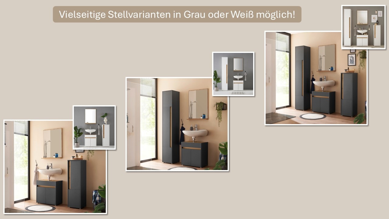 INOSIGN Waschbeckenunterschrank »CITY/GIRON, Waschtisch mit Griffmulde, Badschrank in zeitlosem Design«, in den Farben Weiss und Anthrazit verfügbar, viel Stauraum