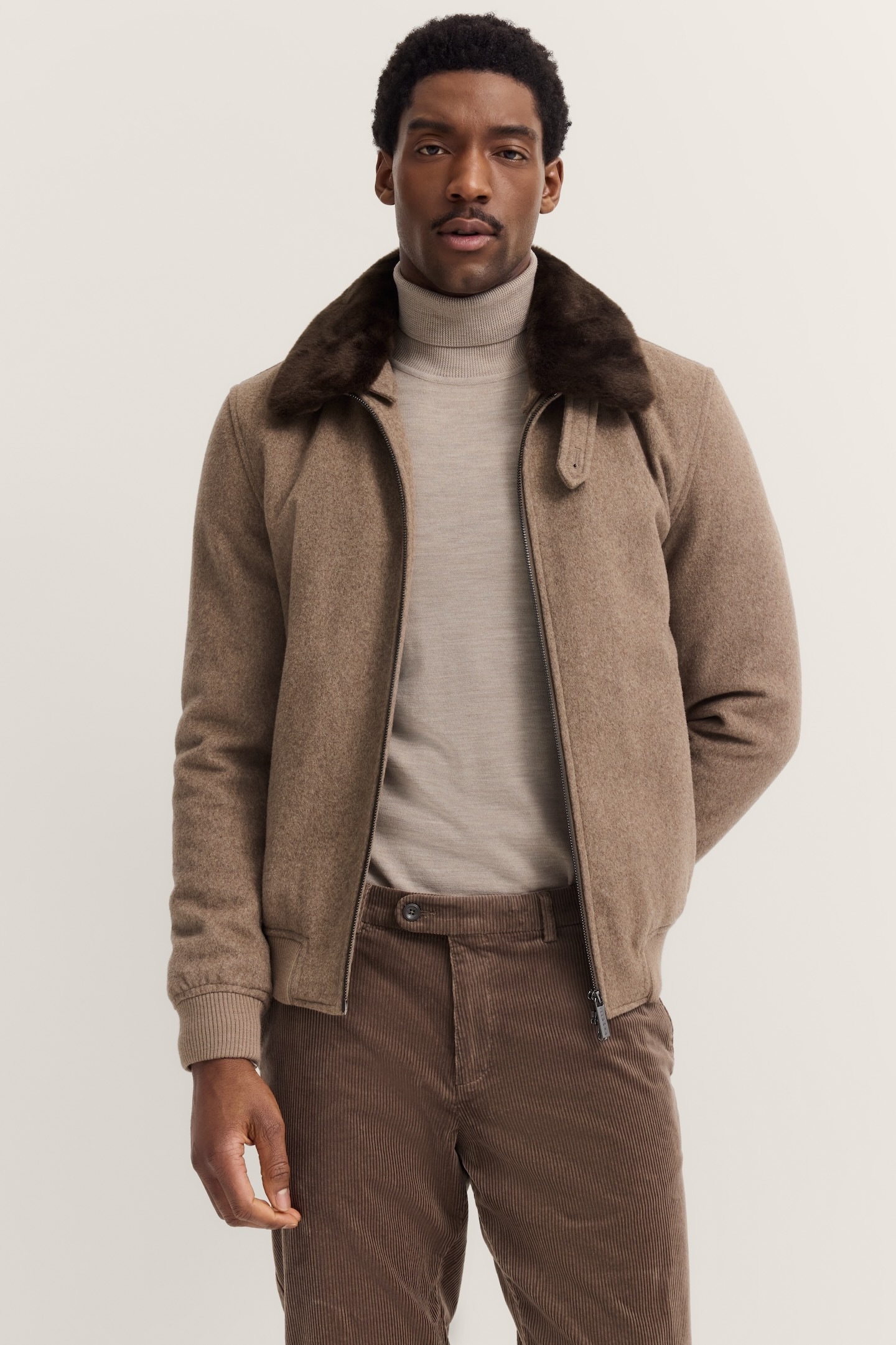 Image of bugatti Wolljacke "Modern Fit" mit abnehmbarem Kunstfellkragen