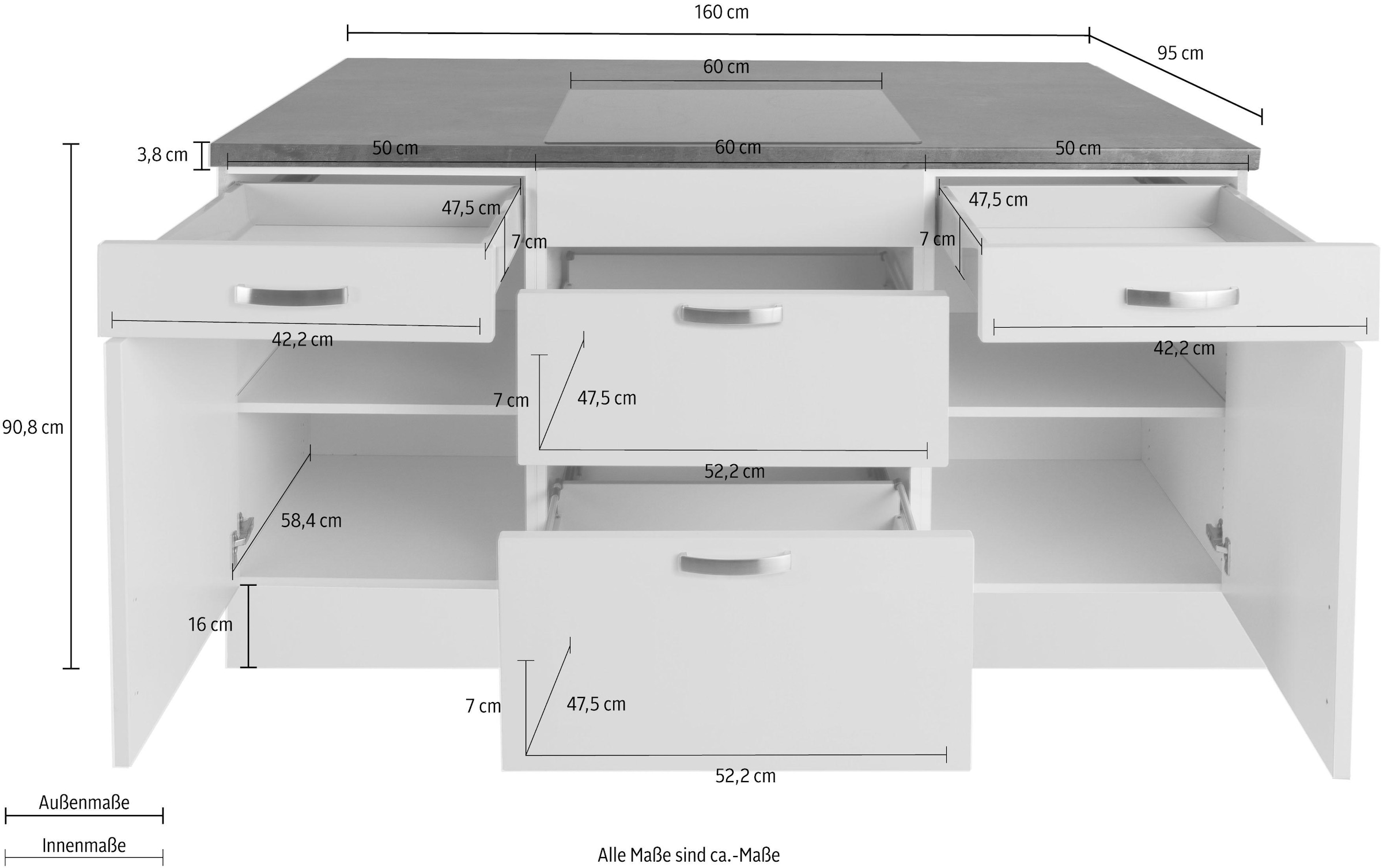 KOCHSTATION Kücheninsel »KS-Cara«, Vollauszüge und Soft-Close-Funktion, Stellbreite 160 x 95 cm
