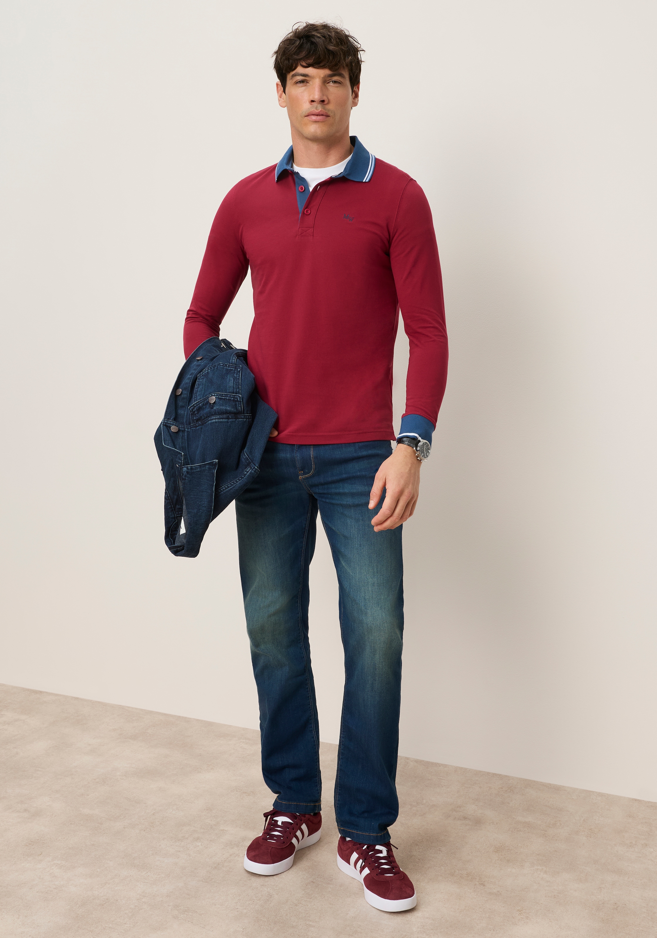 Man's World Poloshirt normale Passform, mit Langarm, klassischer Casual-Look