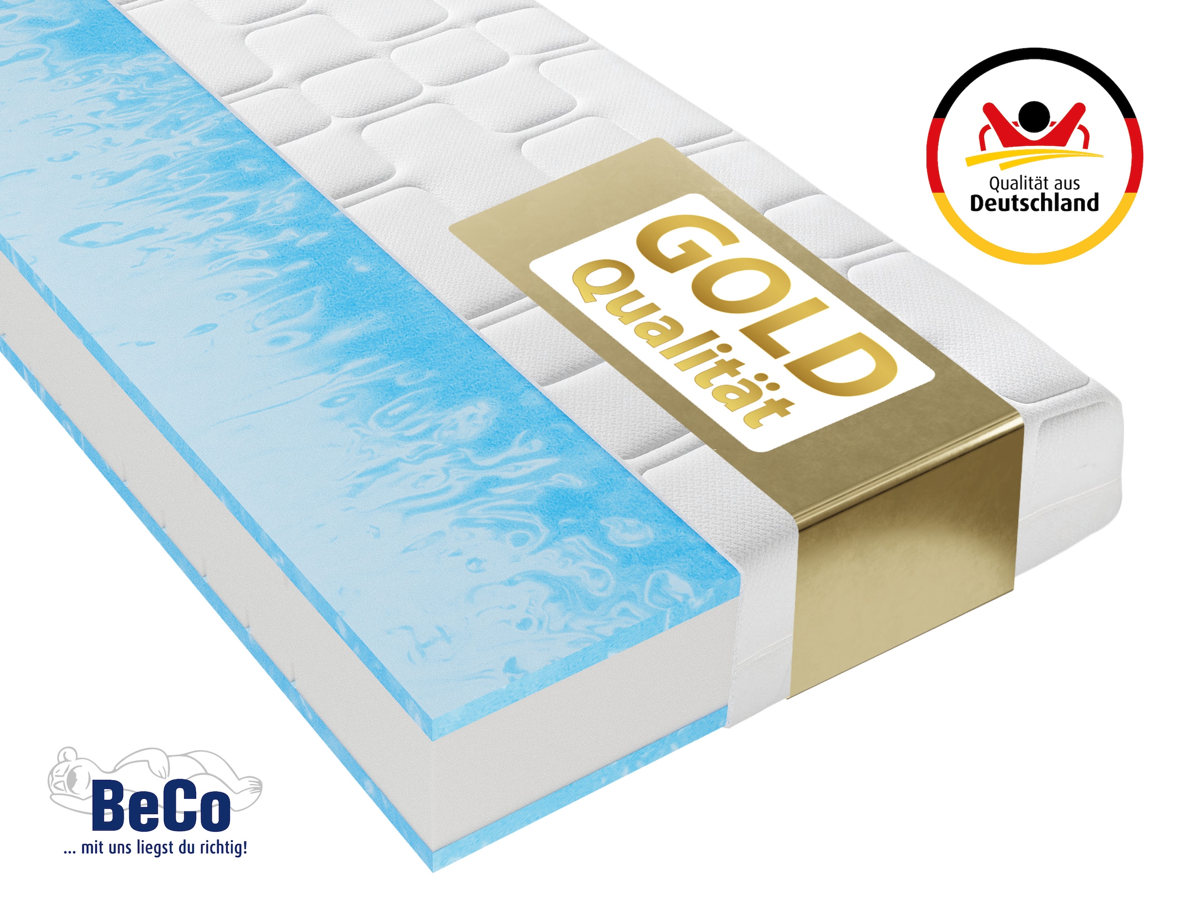 Beco Gelschaummatratze »GUMO Maxx – GOLD Gelschaummatratze mit luxuriöser Komforthöhe« 25 cm hoch 1 Stk. tlg. 25 cm Höhe, Gelschaum, unterschiedlich fest, ideal auch 140x200