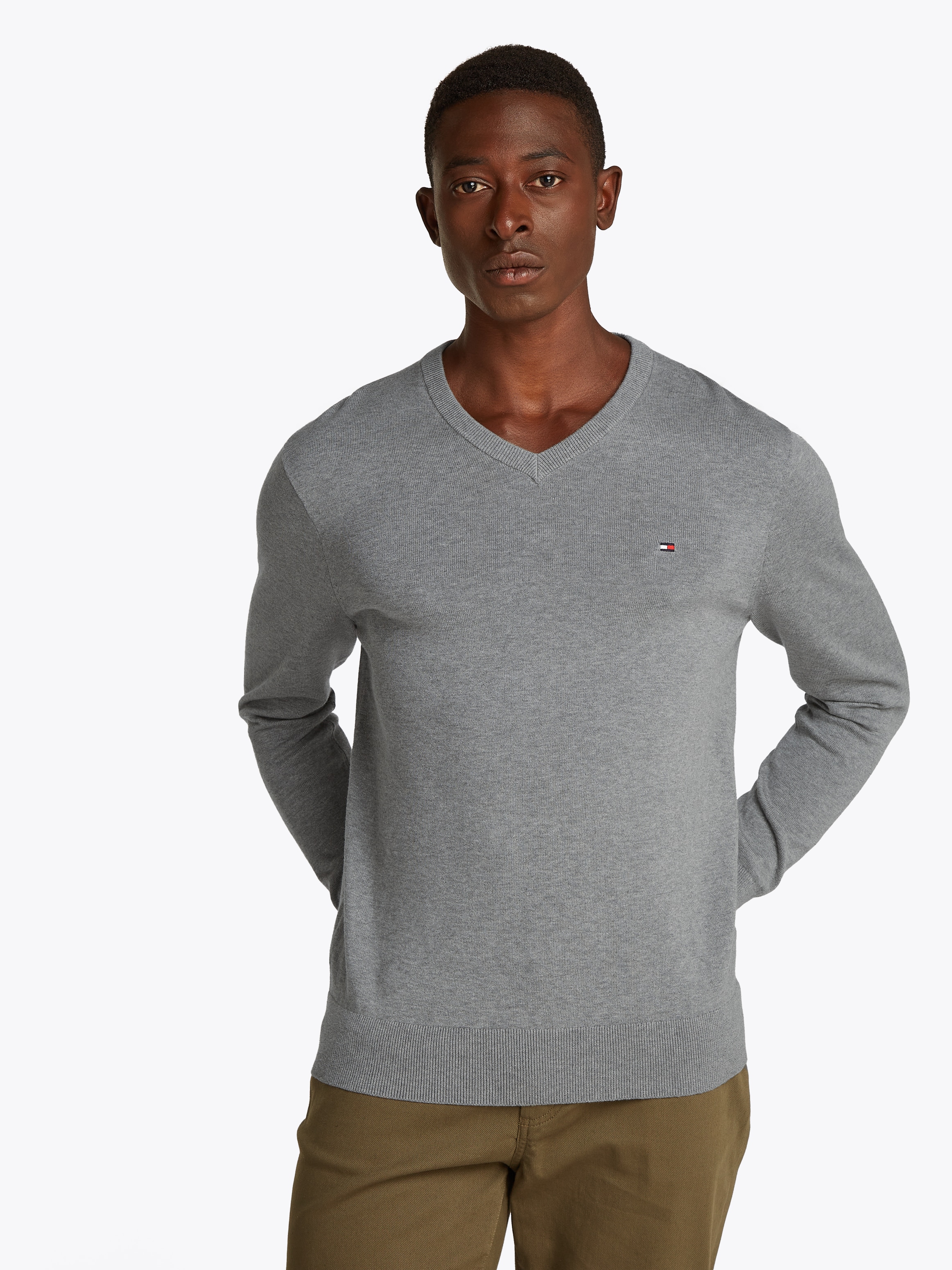 Tommy Hilfiger Strickpullover »ESSENTIAL COTTON V NECK mit V