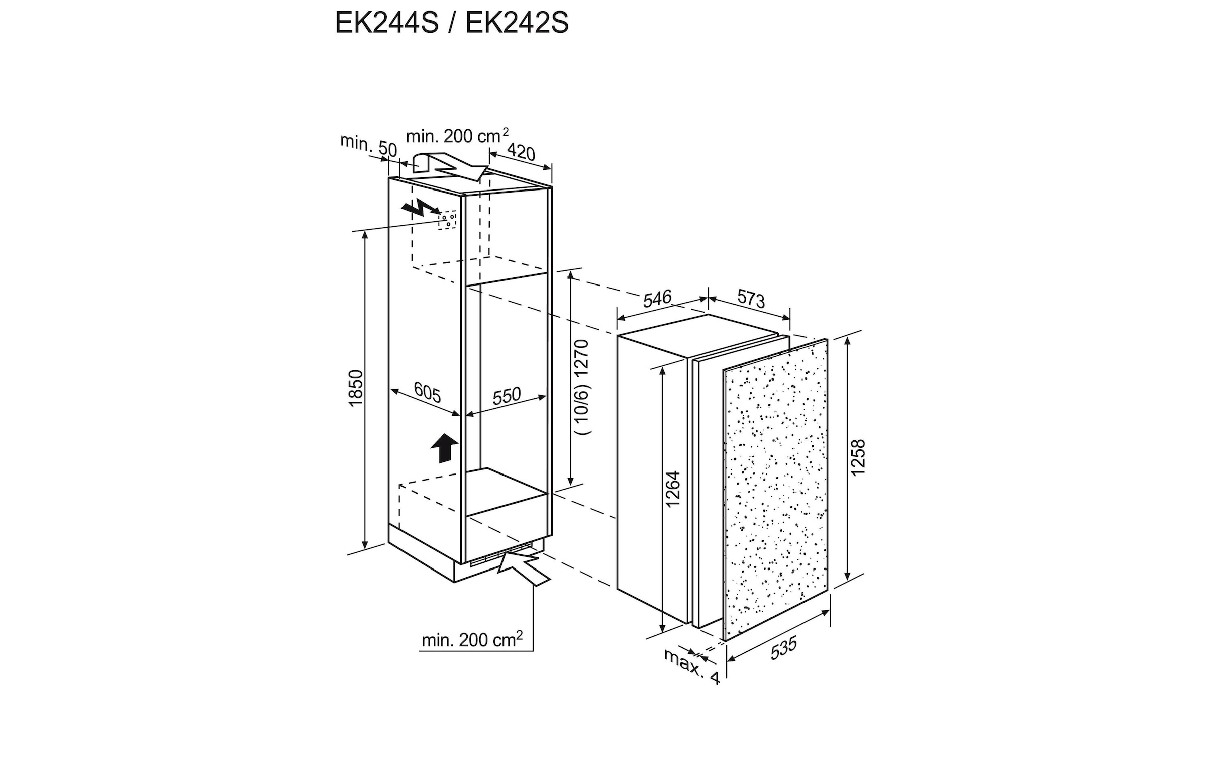 Electrolux Einbaukühlschrank, EK244S, 126,9 cm hoch, 57,5 cm breit