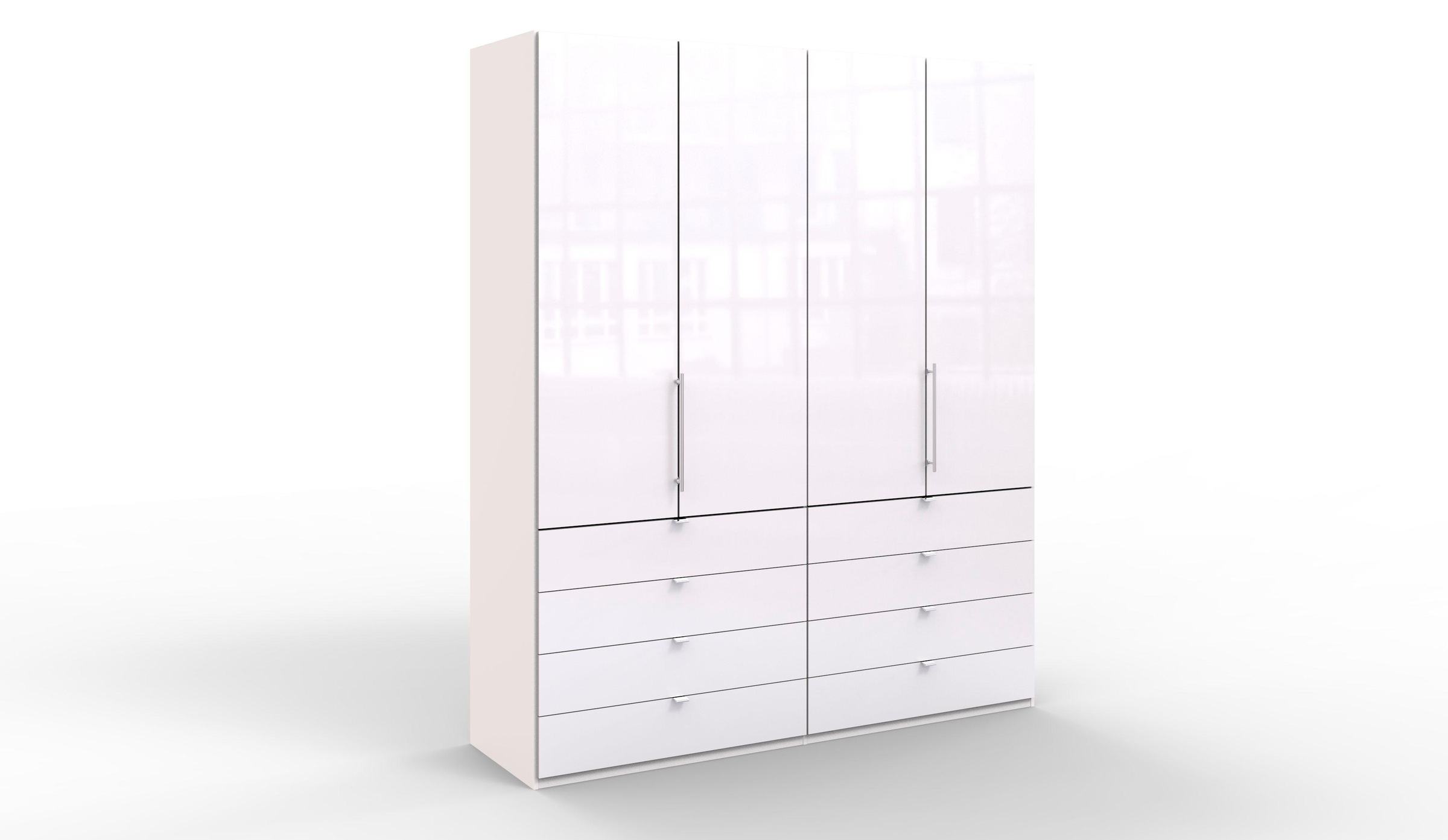 WIEMANN Falttürenschrank »Loft, Kleiderschrank, Schrank, Wäscheschrank, mit Glasfront«, (3 Breiten, 2 Höhen 216/236 cm auswählbar, MADE IN GERMANY), inkl. gepämpften Schubkästen und Türen, mit Panoramaöffnung