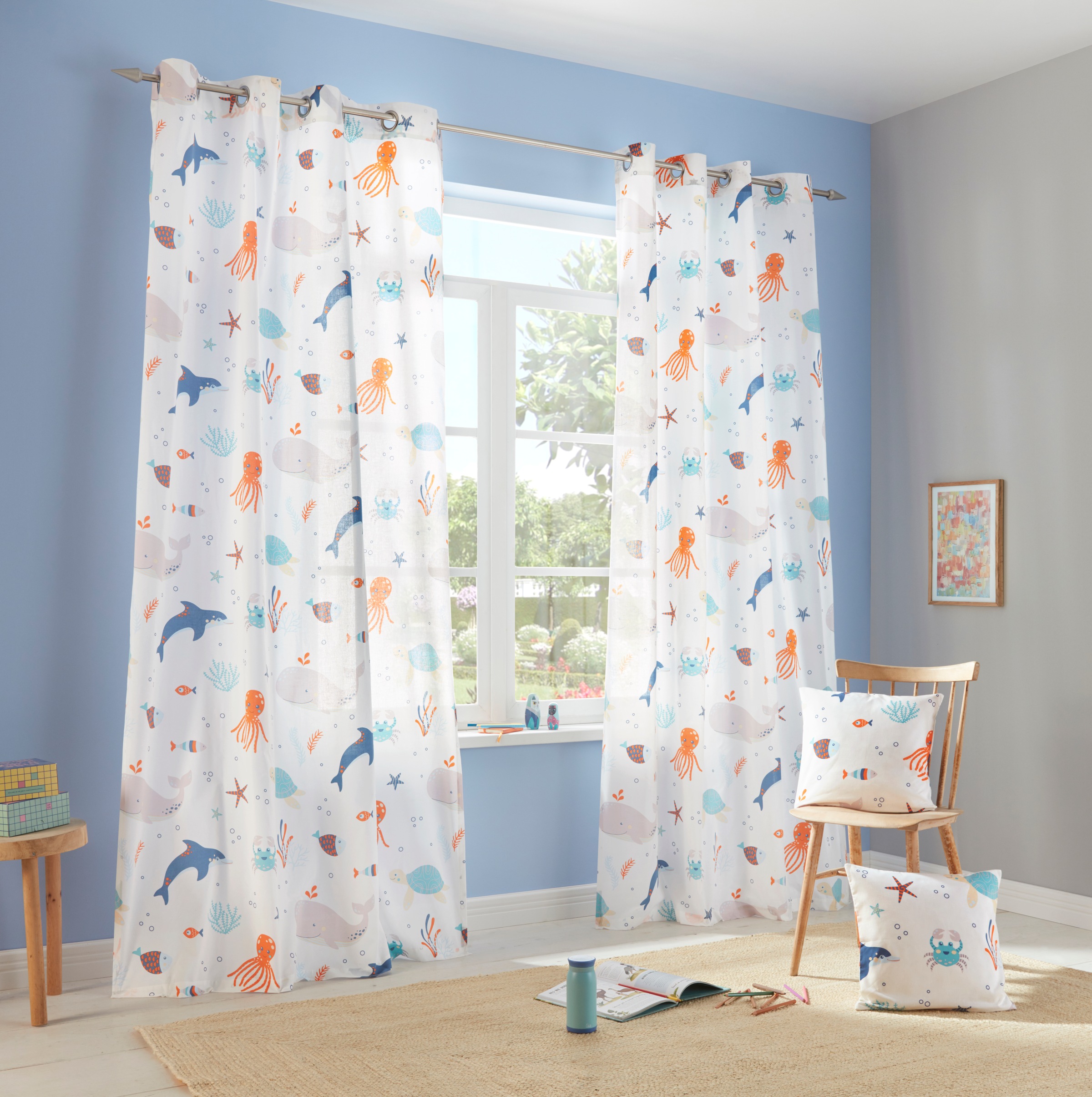 Image of GOODproduct Gardine "OCEAN" Ösen 1 Stk. tlg. Kindergardine einseitig mit Meerestieren bedruckt, Tiere