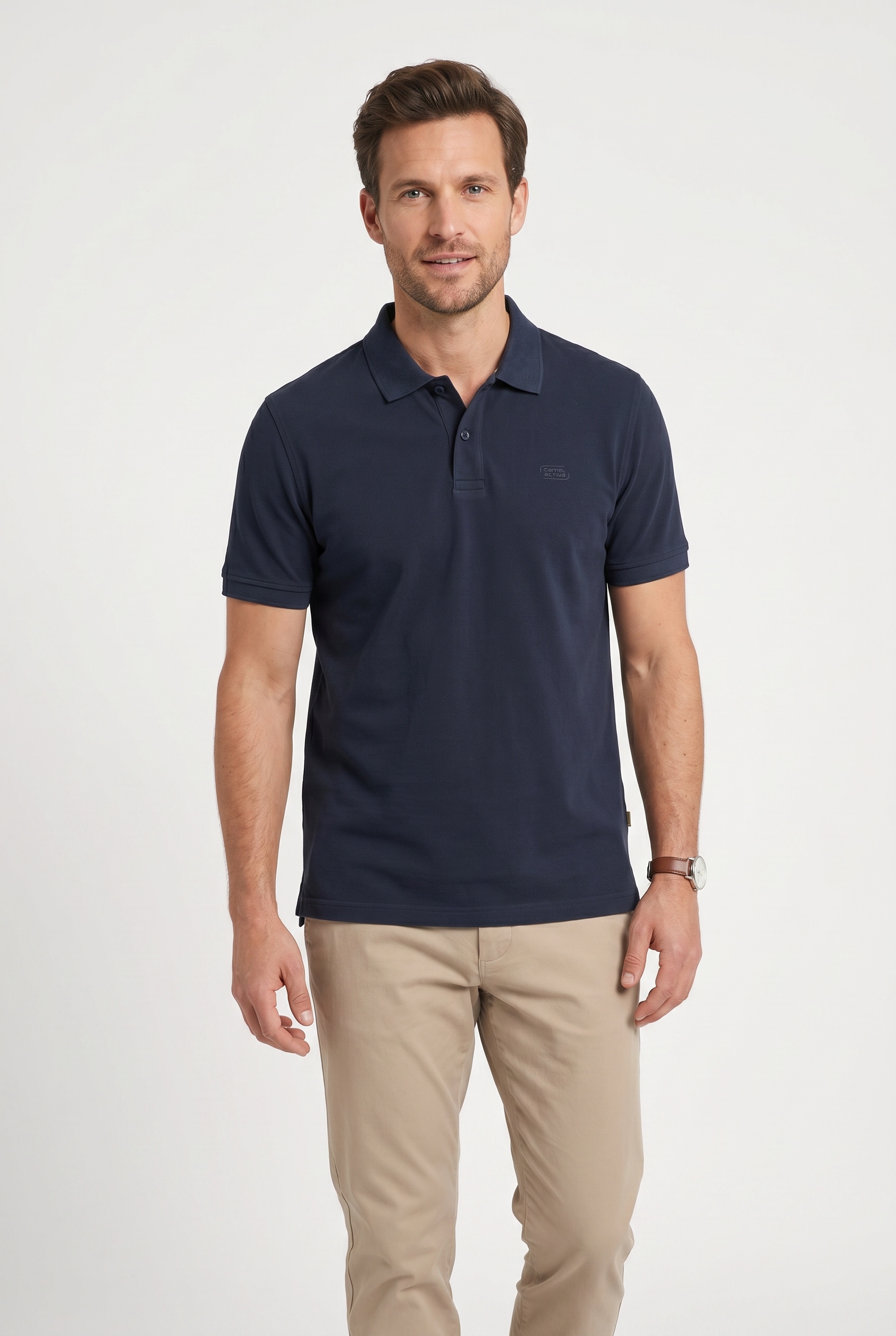 camel active Polo coupe normale, col polo, forme 2 boutons, avec broderie logo