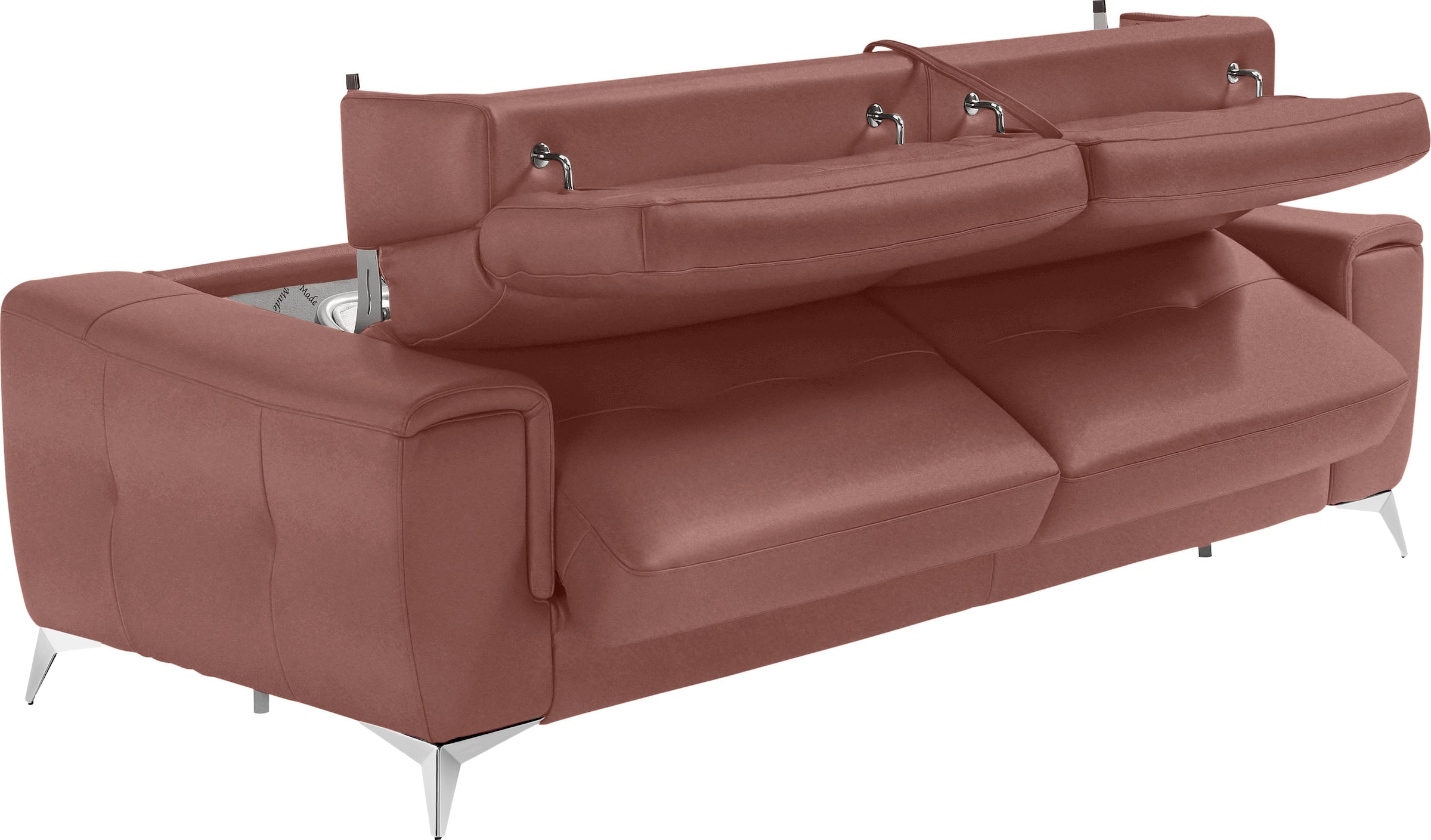 Egoitaliano Schlafsofa »Francine Designsofa, Loungesofa mit Dauerschlaffunktion, Breite 233 cm«, mit Bettfunktion, Luxus-Microfaser BLUSH, cedar wood, Fussfarbe chrom