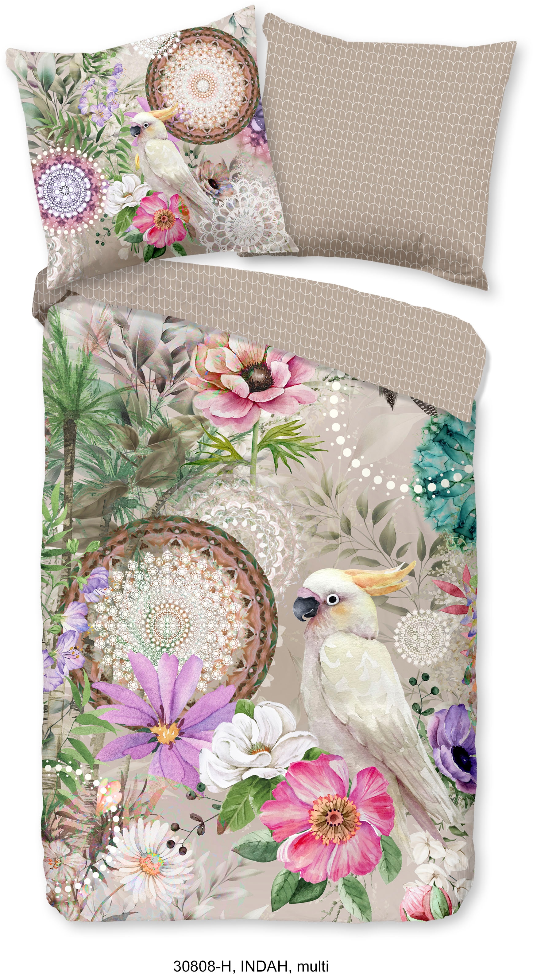 hip Wendebettwäsche »Indah«, Mako-Satin, 135x200, Reissverschluss, Wende, Blumen, Tropisch, Sand