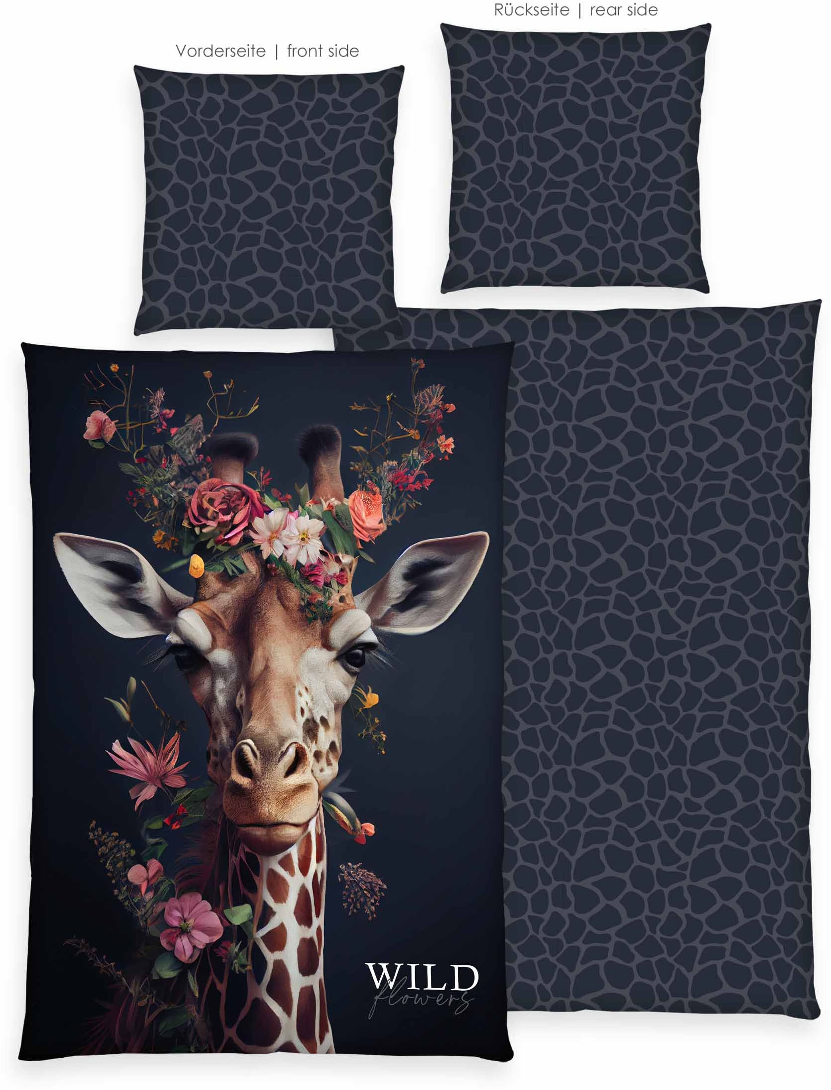 Image of Herding Wendebettwäsche "Wild Flowers Giraffe" 2 Mit praktischem Reissverschluss