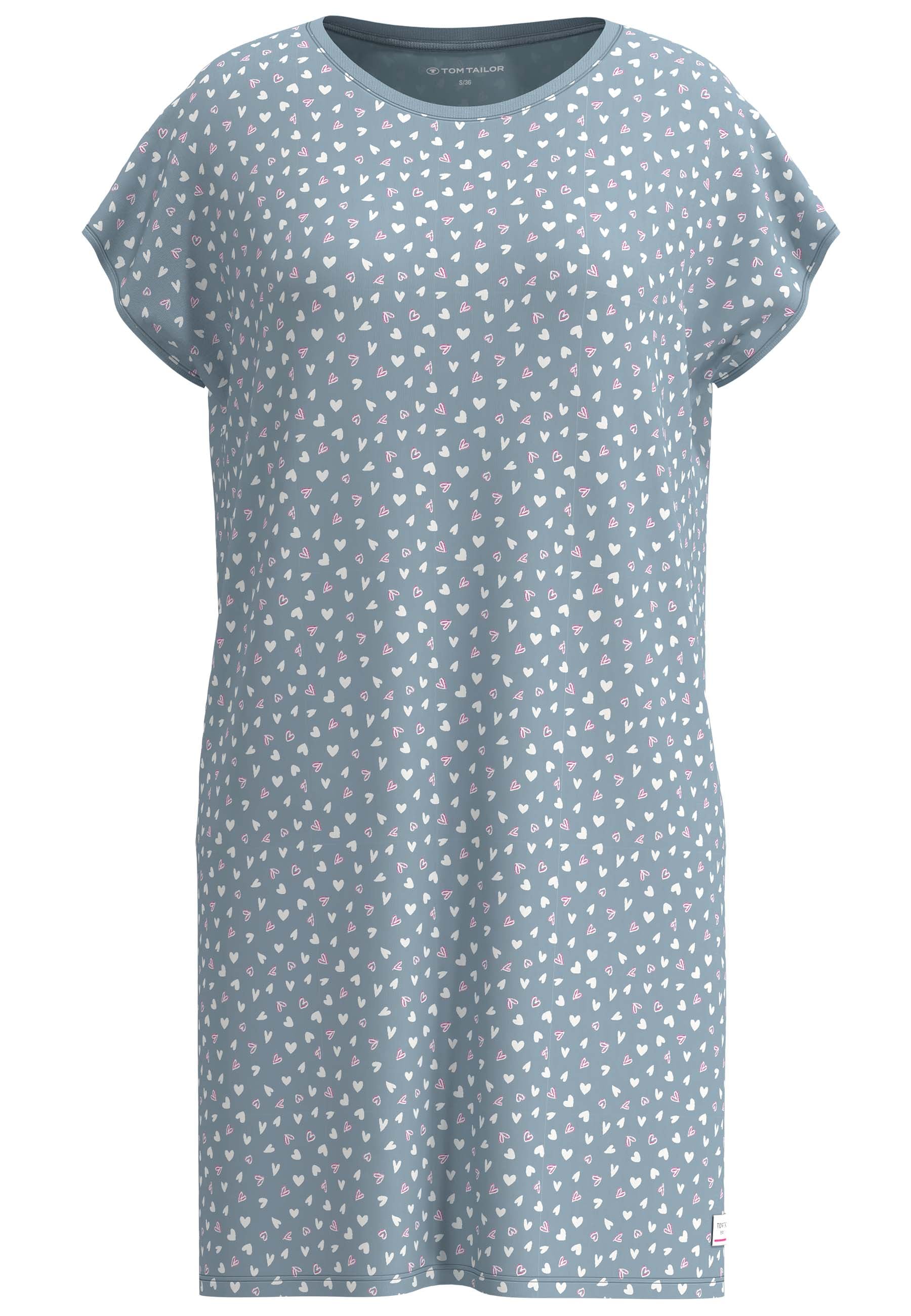 TOM TAILOR Chemise de nuit avec motif, longueur genou, manches courtes, encolure ronde, mélange coton