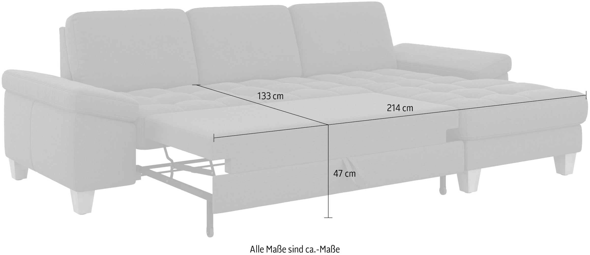 sit&more Ecksofa »Westham L-Form«, mit Recamiere, mit oder ohne Bettfunktion, Bettkasten, Füsse Eiche