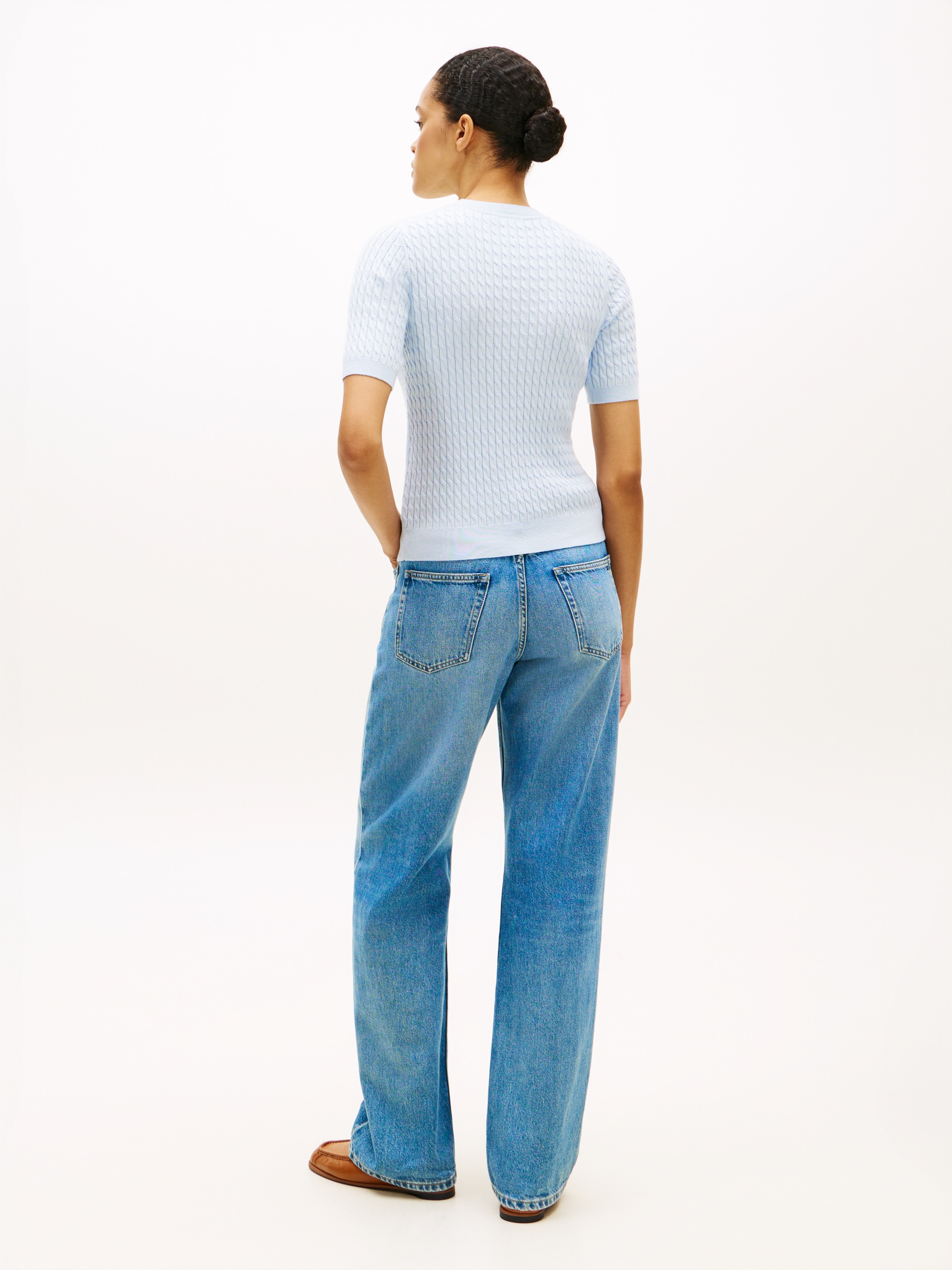 Tommy Hilfiger Pull à manches courtes »CO CABLE RWB C-NK SS SWT« coton, avec motif torsadé