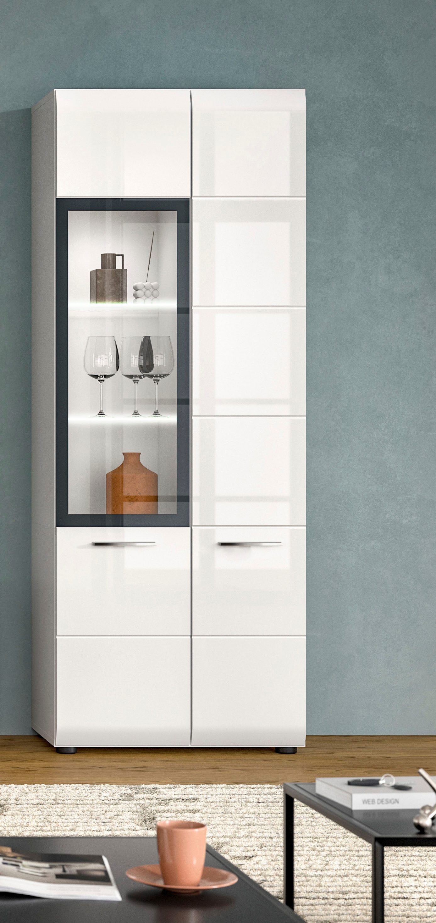 INOSIGN Vitrine »FLORENZ, Höhe: 160 cm, hochwertige MDF-Front, Glastür, Glasböden« 1 Stk. tlg. Vitrine, Vitrine weiss, Vitrinenschrank, Wohnzimmervitrine, Wohnzimmer