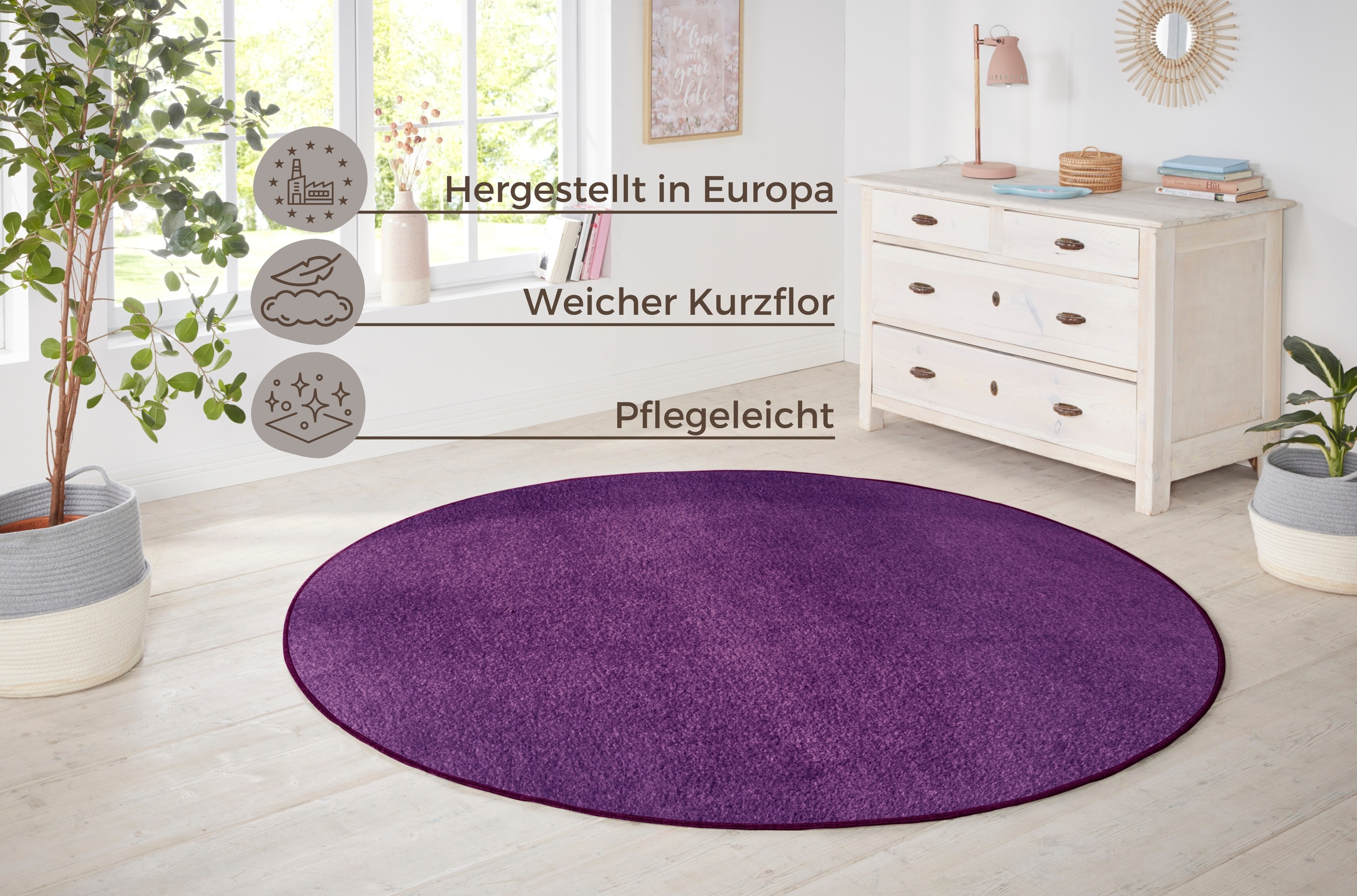 HANSE Home Teppich »Shashi«, rund, 8,5 mm Höhe, Kurzflor, Unifarben, Teppich, Weich, Esszimmer, Kinderzimmer, Flur