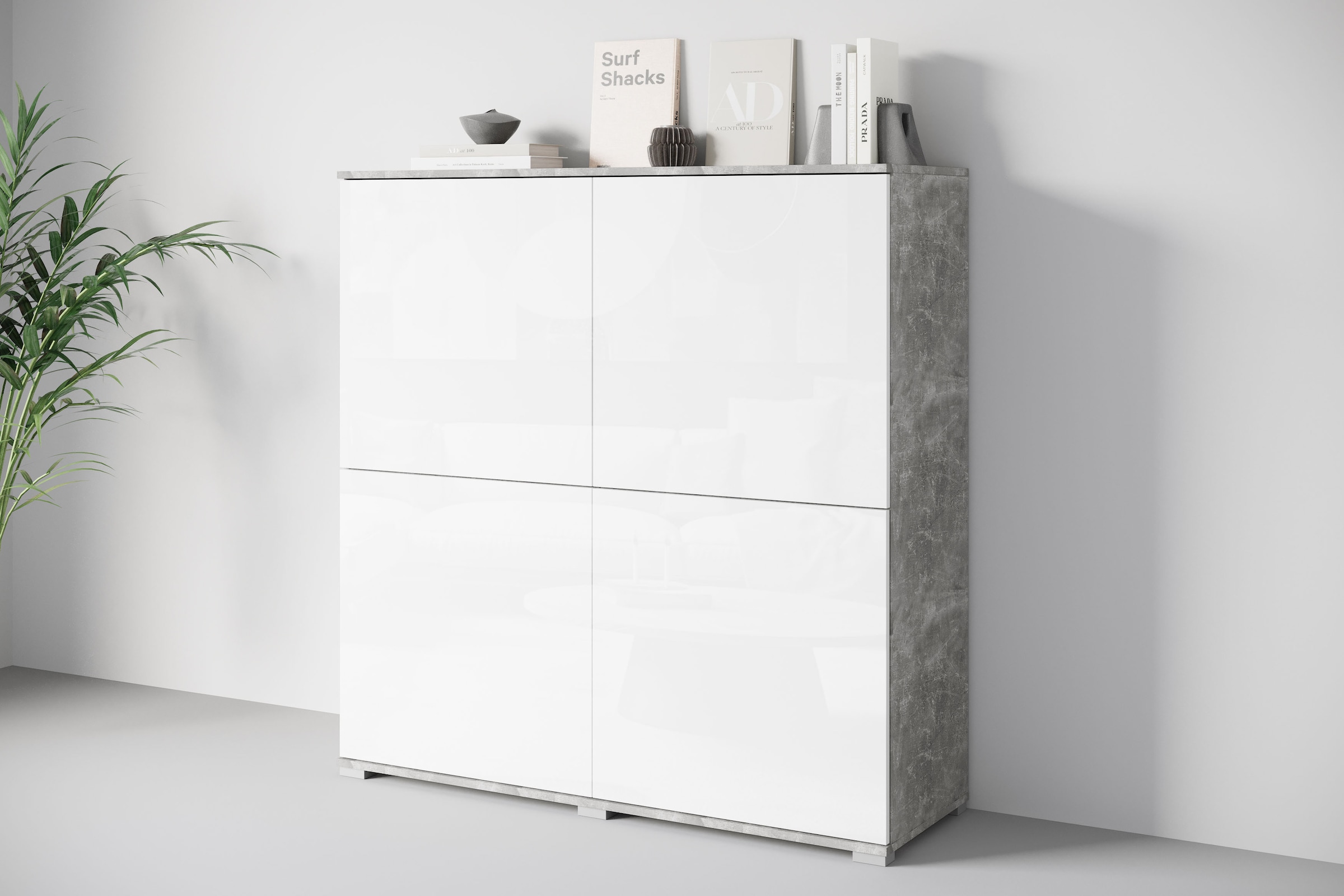 GOODproduct Highboard »Kenia, moderne grifflose Hochkommode mit 4 Türen, Breite 120 cm« 1 Stk. tlg. Push-to-Open-Fronten, höhenverstellbaren Einlegeböden